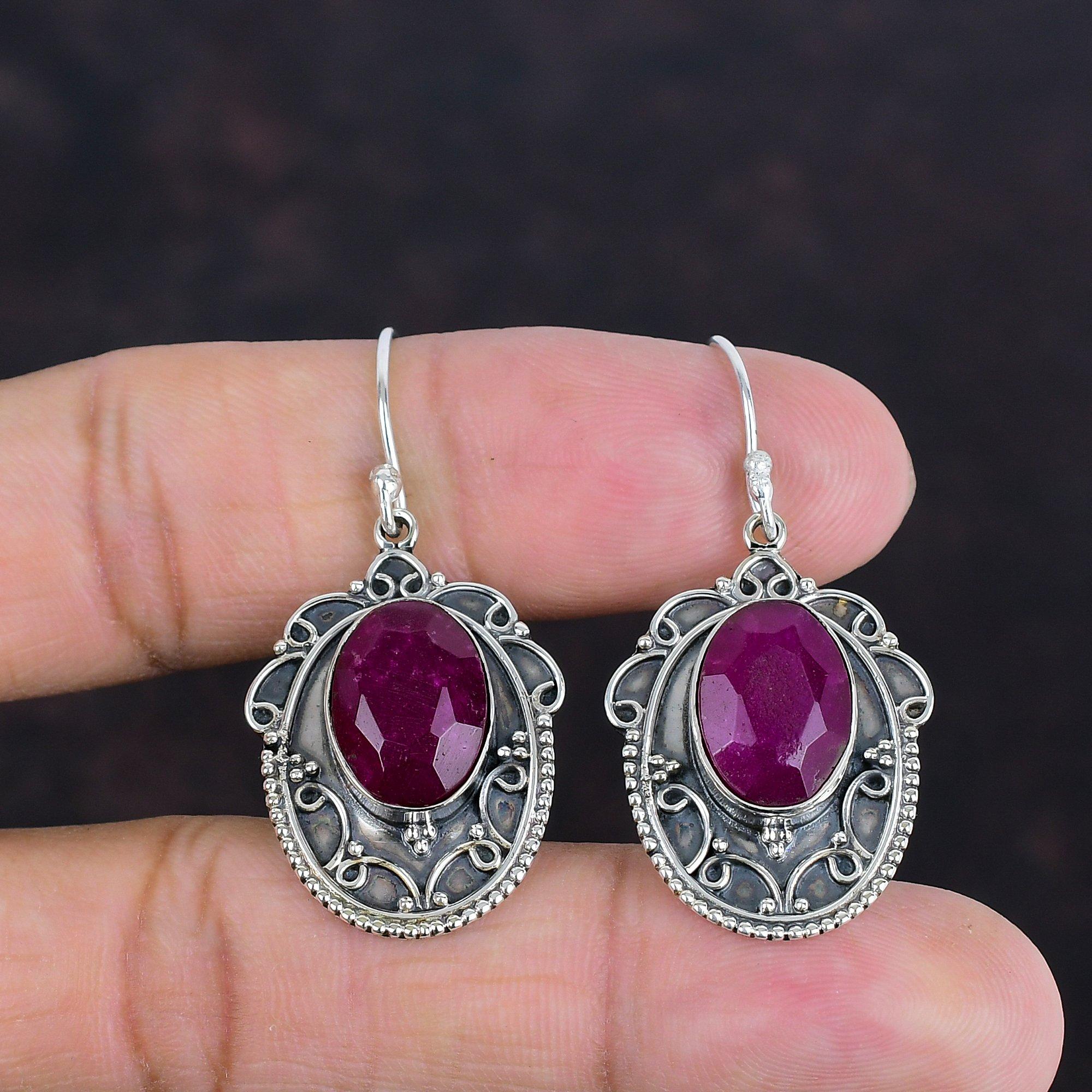 Faceted Kashmir Ruby Earring 925 Sterling Silver Earring Vintage Earrings Kashmir Ruby Real Gemstone Jewelry Handmade Earring Gifts For Her