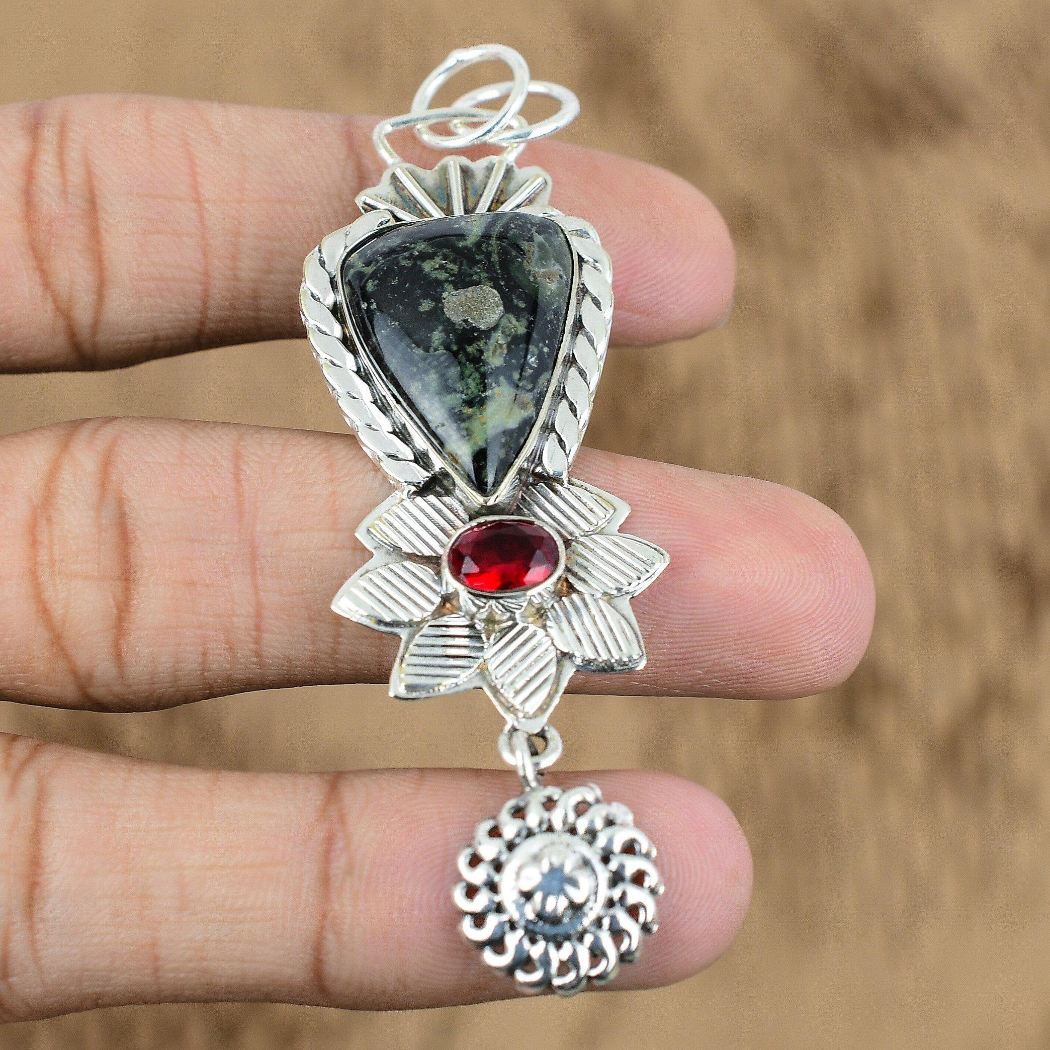 Anniversary Gift For Her Natural Kambaba Jasper Gemstone Pendant 925 Silver