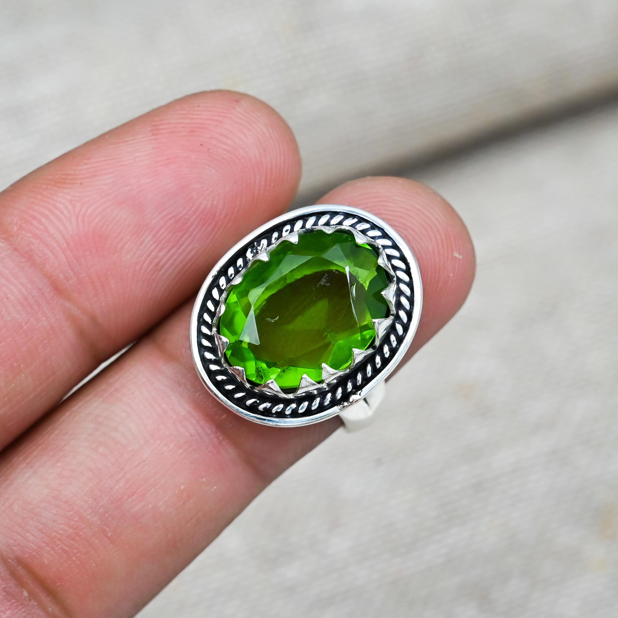 Peridot Gemstone 925 Solid Sterling Silver Pendent For Anniversary Gift Beautiful Ring
