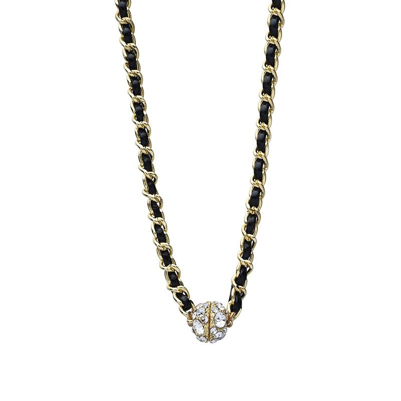 Vintage Leather Winding Chain Rhinestone Magnetic Suction Clavicle Necklace for Women Accessories