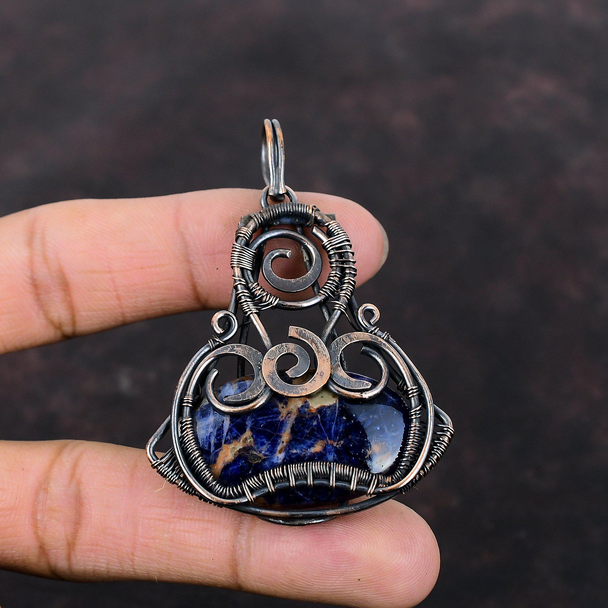 Sodalite Pendant Copper Wire Wrapped Pendant Original Gemstone Pendant Handmade Jewelry Unique Design Pendant Engagement Gift Copper Jewelry
