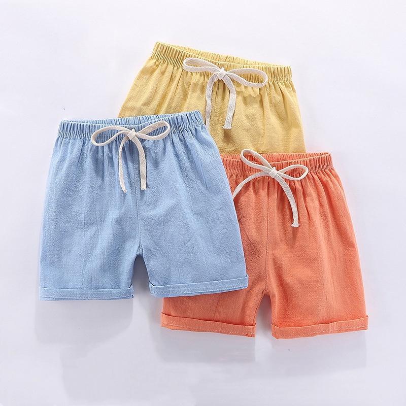 2-10Y Children's Shorts For Boys Girls Cotton Linen Summer Thin Breathable Elastic Waist Beach Sport Short Pants Loose Kids Pant