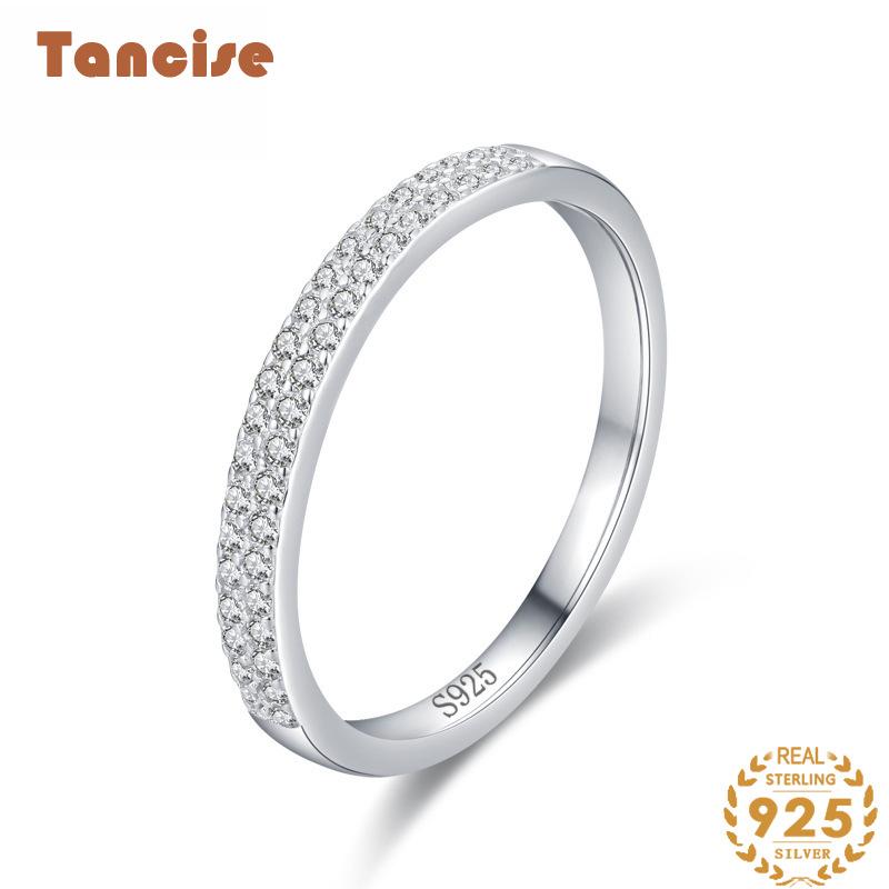 Tancise Classic 925 Sterling Silver  Zircon Ring Ladies Jewelry Wedding Promise Party Gift