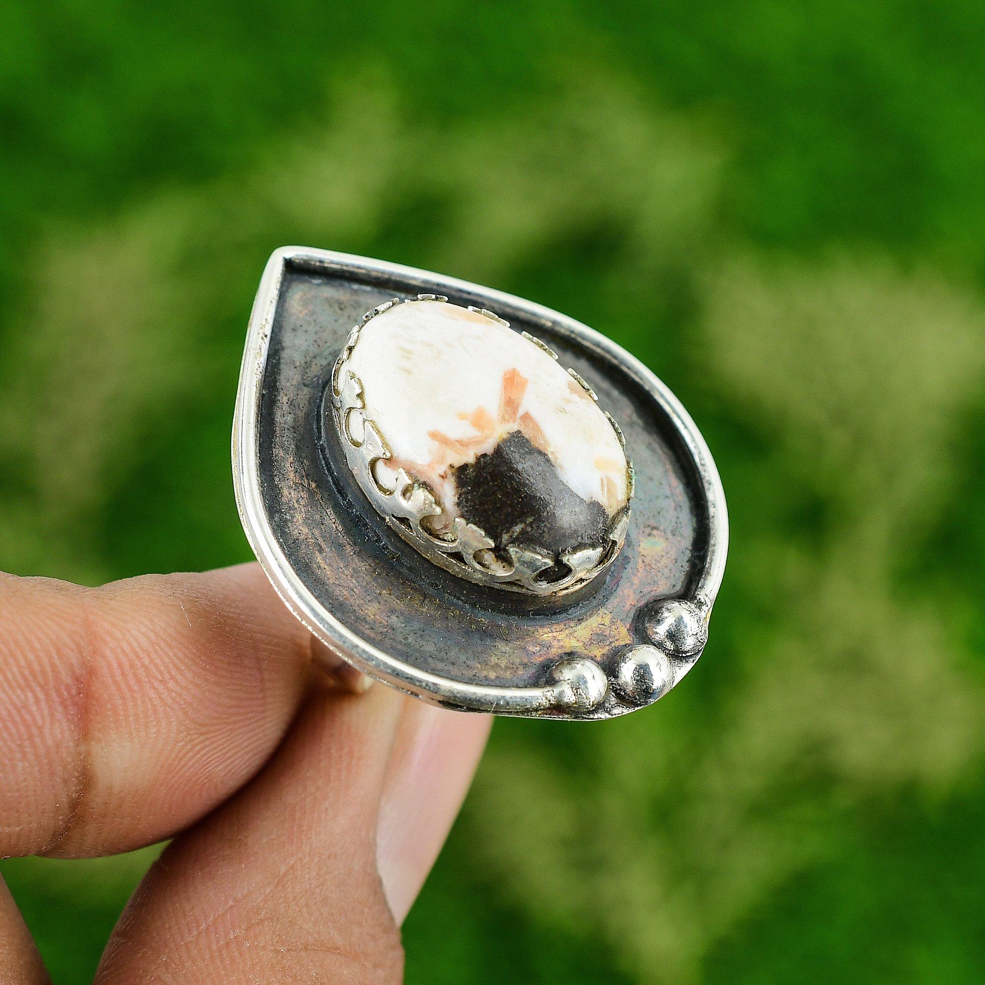 Gift For Women Promise Adjustable Ring 925 Silver Natural Scolecite Gemstone