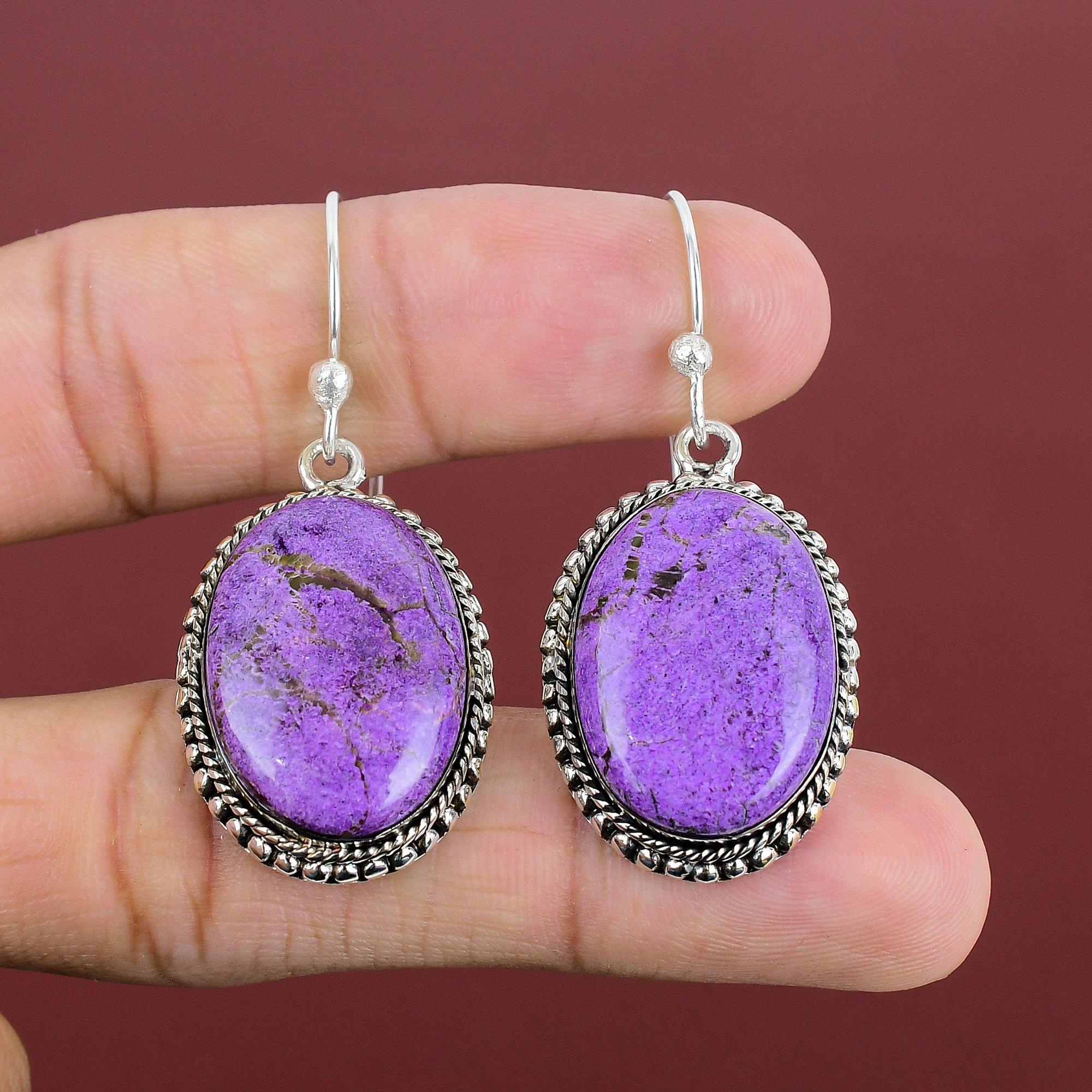 Purpurite Earrings Natural Gemstone Earring 925 Sterling Silver Earring Beautiful Vintage Earring Handmade Elegant Jewelry Anniversary Gifts