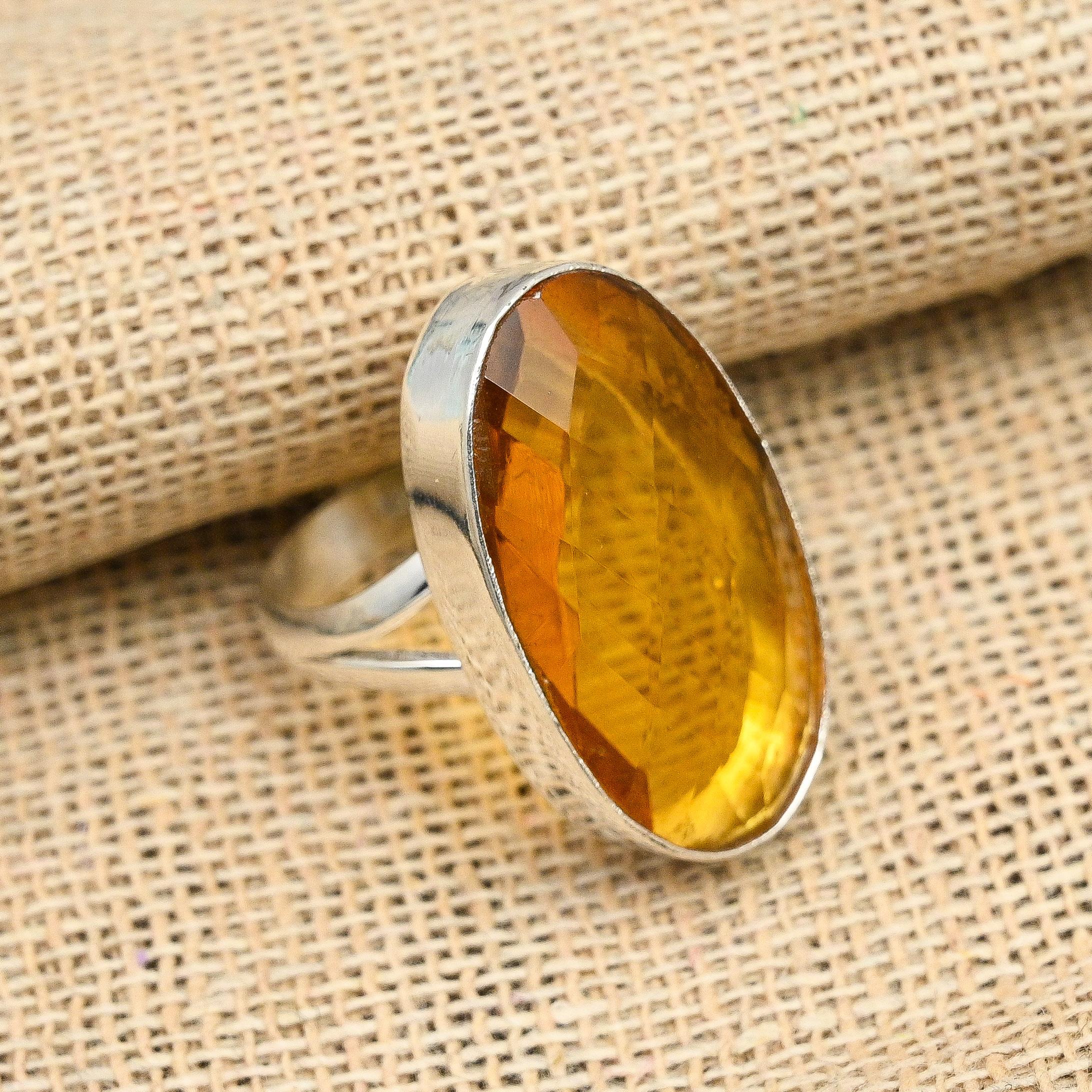 Honey Topaz Gemstone Handmade 925 Solid Sterling Silver Ring Jewelry For Her