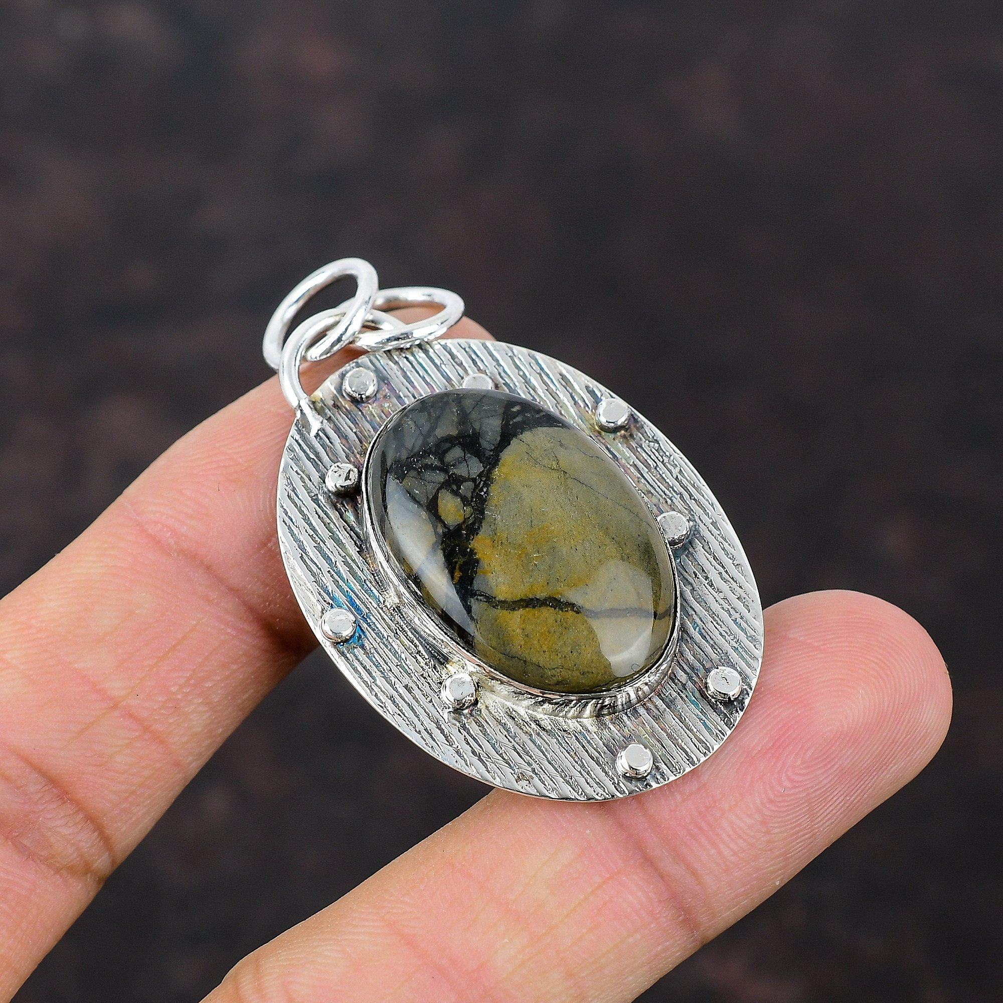 Picasso Jasper Pendant 925 Sterling Silver Pendant Real Gemstone Jewelry Handmade Unique Pendant Stylish Jewelry Gift For Him Decent Pendant