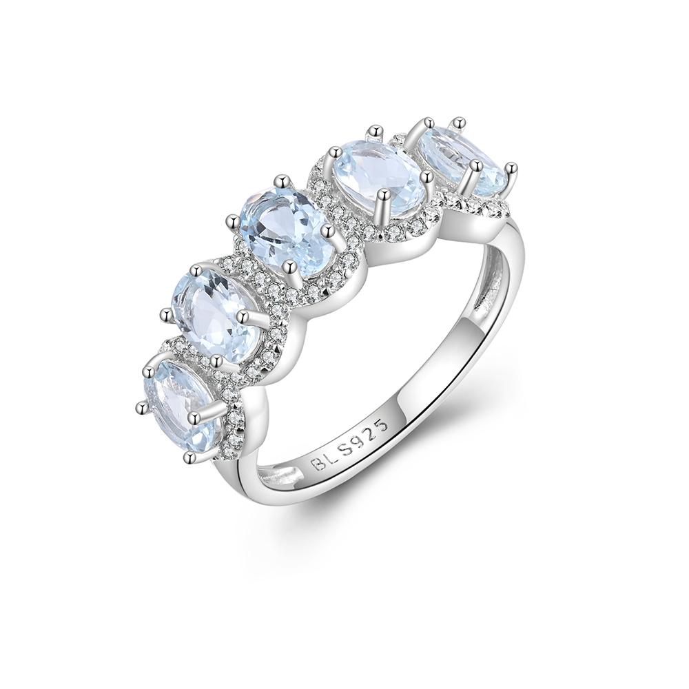 Inel superb de argint pentru doamnă acvamarin natural piatra de naștere martie Stimulează curajul și încrederea bijuterii de lux din piatră