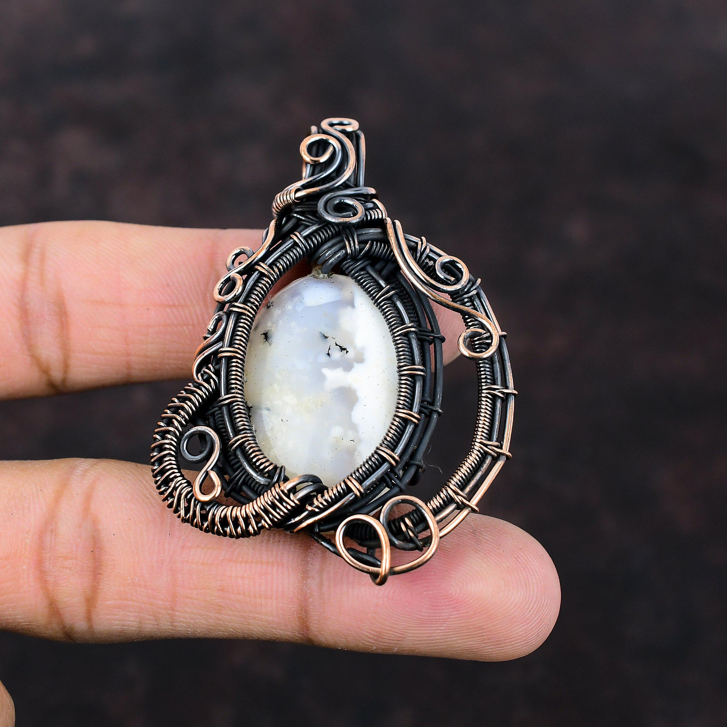 Plume Agate Pendant Copper Wire Wrapped Pendant Plume Agate Gemstone Jewelry Handmade Latest Design Pendant Copper Wire Jewelry Gift For Mom