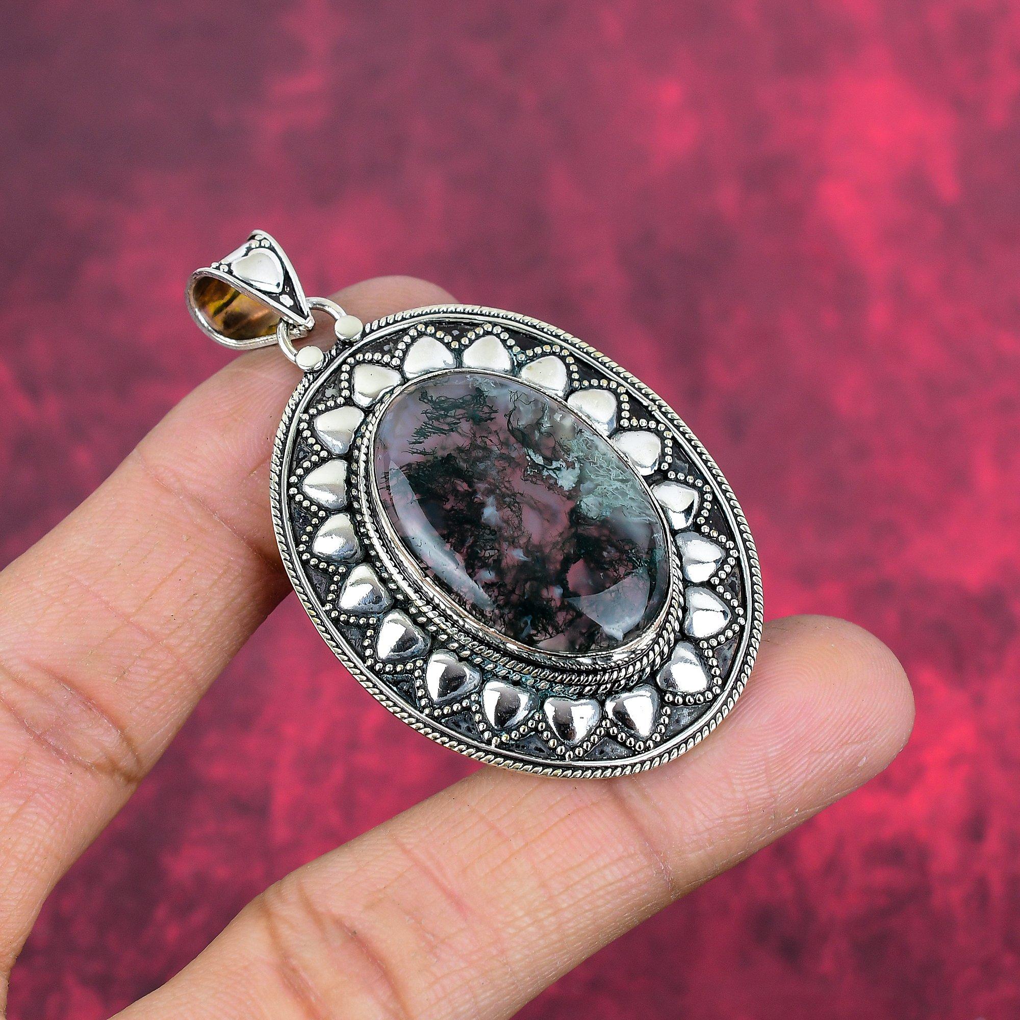 Mossagathänge, Ädelstenssmycken 925 Sterlingsilverhänge, Gåva till kvinnor Handgjort hänge