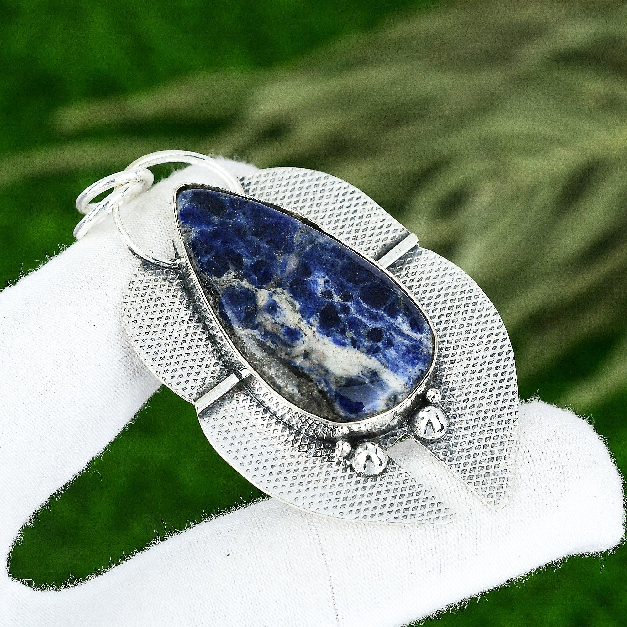 Memorial Day Sale Pear Natural Sodalite 925 Silver Engagement Pendant Jewelry