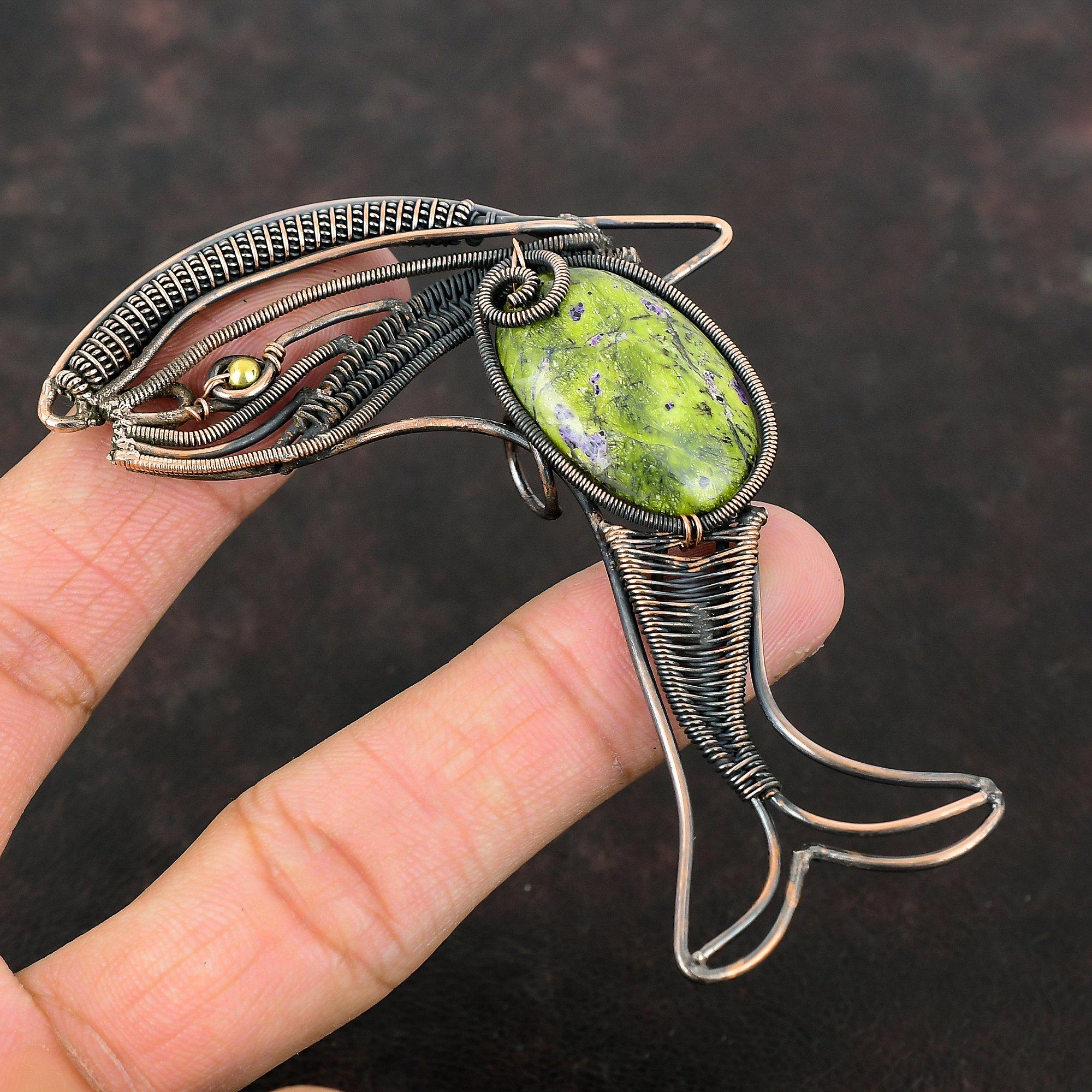 Stichtite Pendant Copper Wire Wrapped Pendant Handmade Fish Pendant Stichtite Copper Jewelry Gemstone Pendant Engagement Gift Unique Jewelry