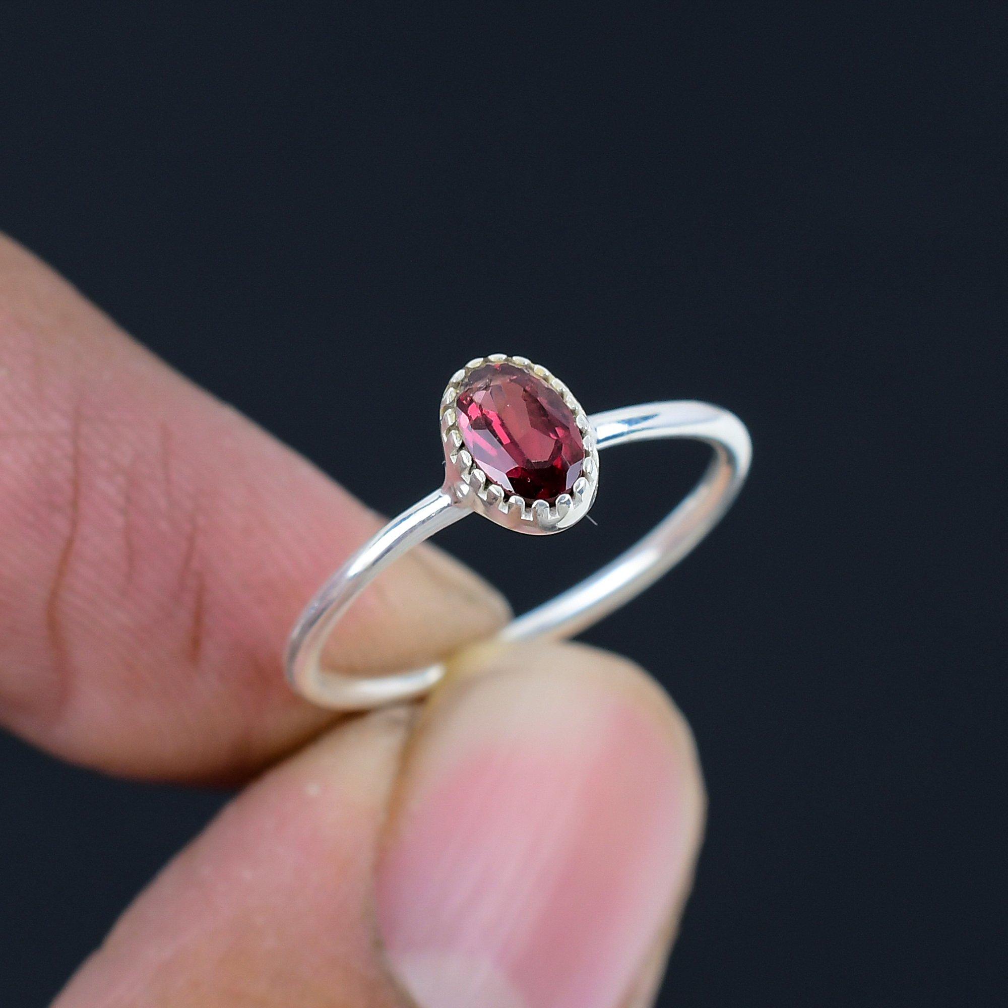 Garnet Gemstone, January Birthstone, Solid 925 Sterling Silver, Handmade Ring, Jewelry For Woman And Unisex , Oval Gemstone Ring