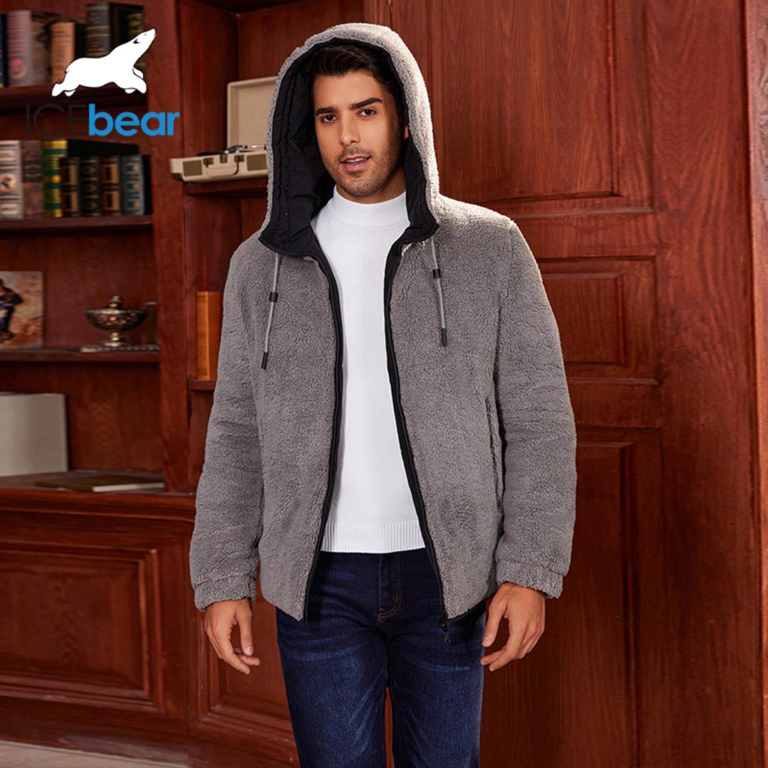 Men's 2024 New Winter Jacket Cropped Cotton Coat Reversible Polar Fleece Down Jacket Hooded Warm Parka