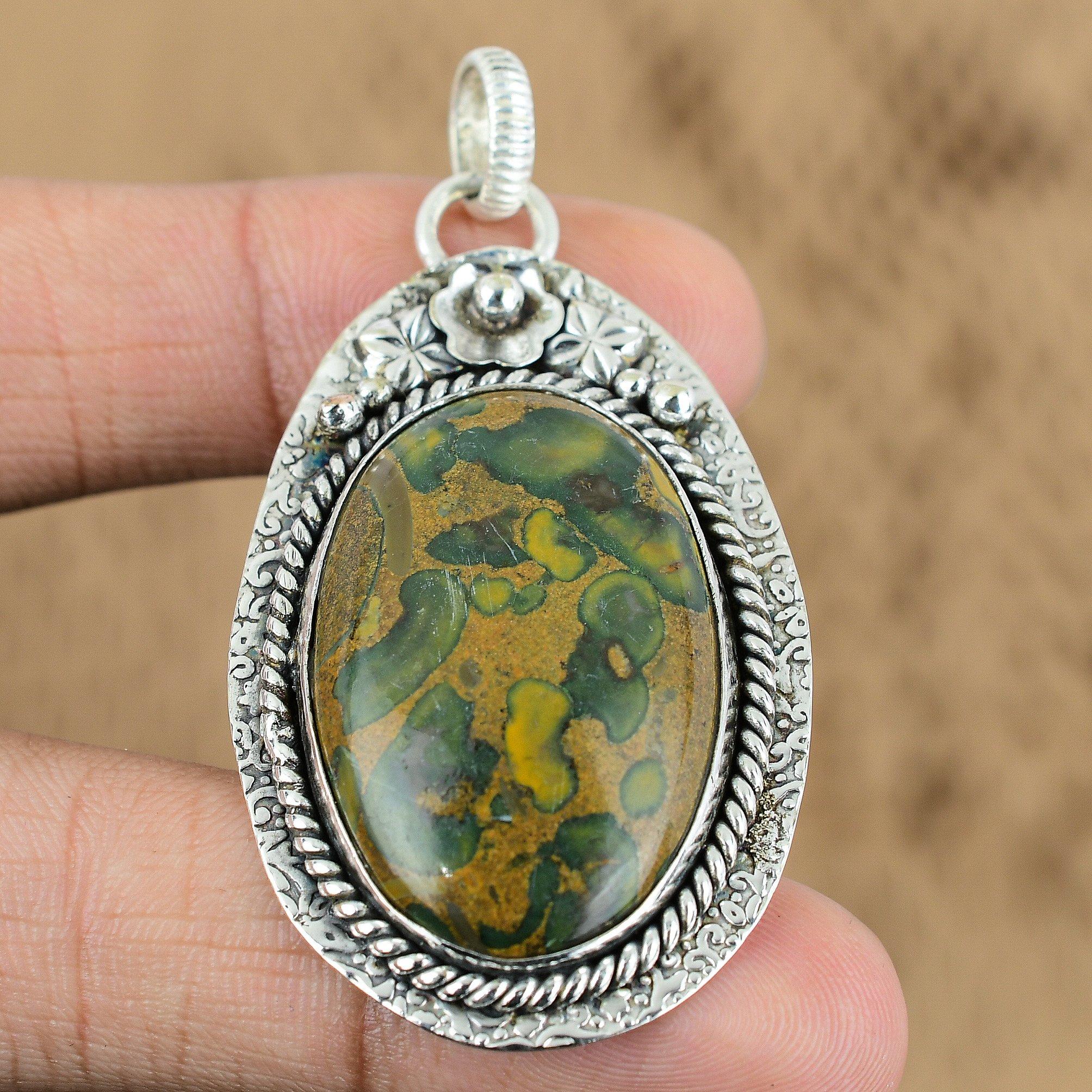 Mothers day Deal Rainforest Jasper Gemstone Wife Flower New Pendant 925 Silver