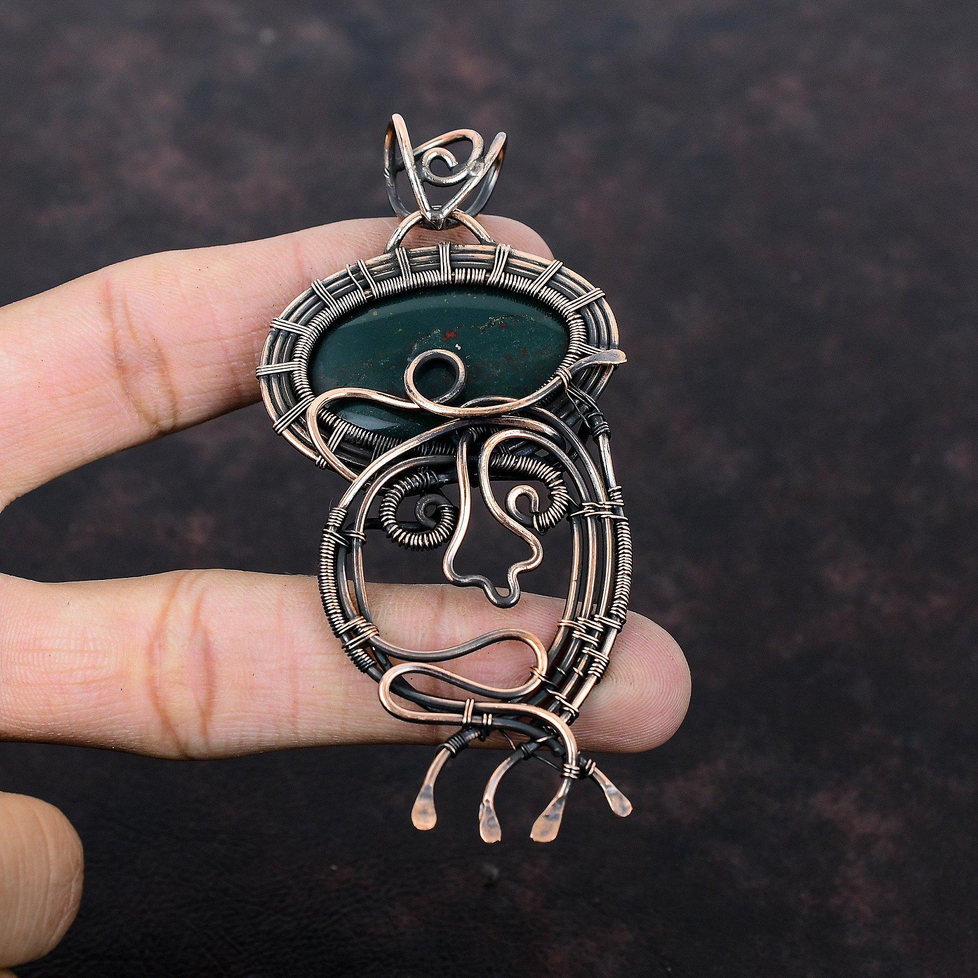 Bloodstone Pendant Copper Wire Wrapped Pendant Gemstone Pendant Wire Wrap Jewelry Handmade Pendant Unique Copper Design Jewelry Gift For Her