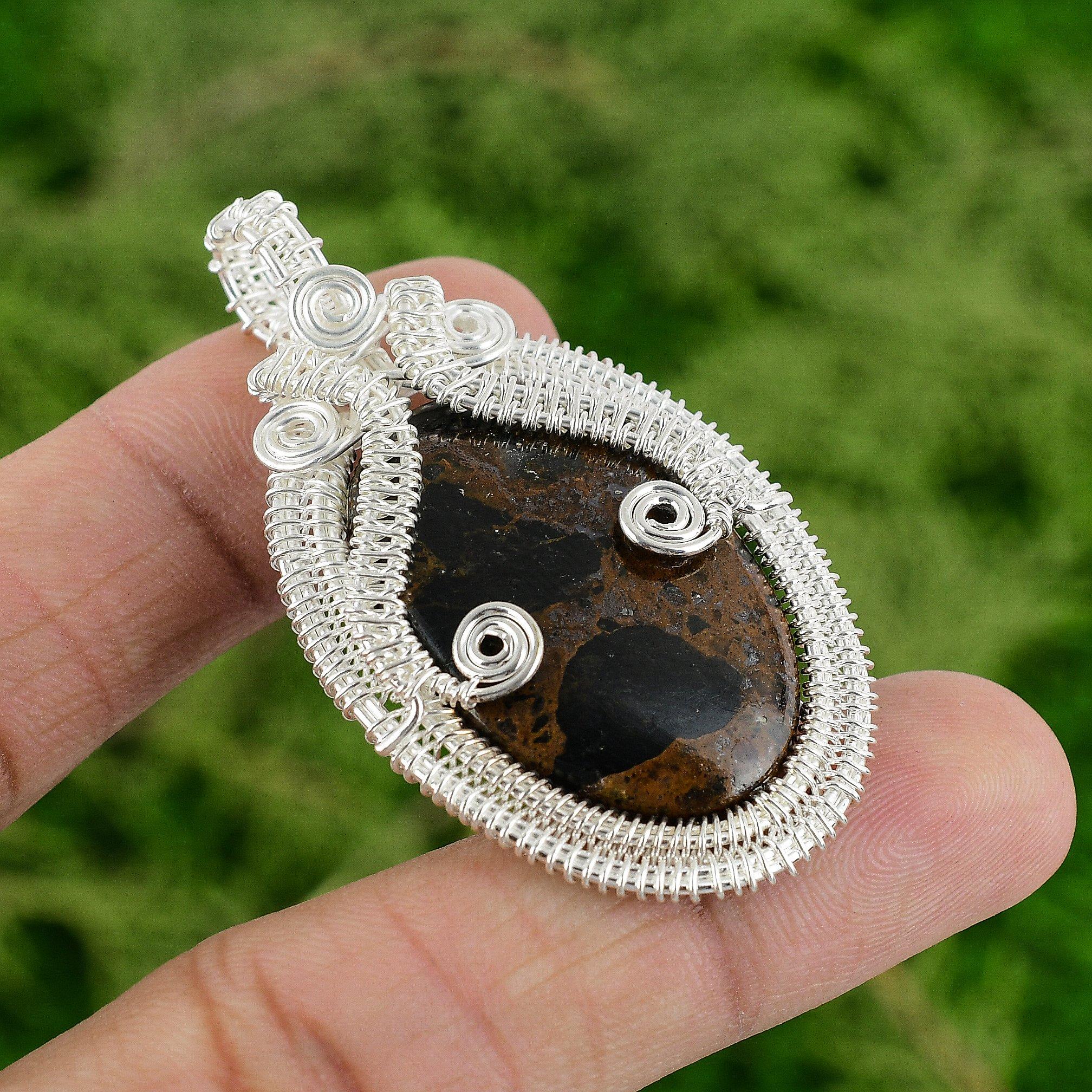 Daughters Day Sale 925 Silver Bauxite Gemstone Trendy Wire Wrapping Wife Pendant