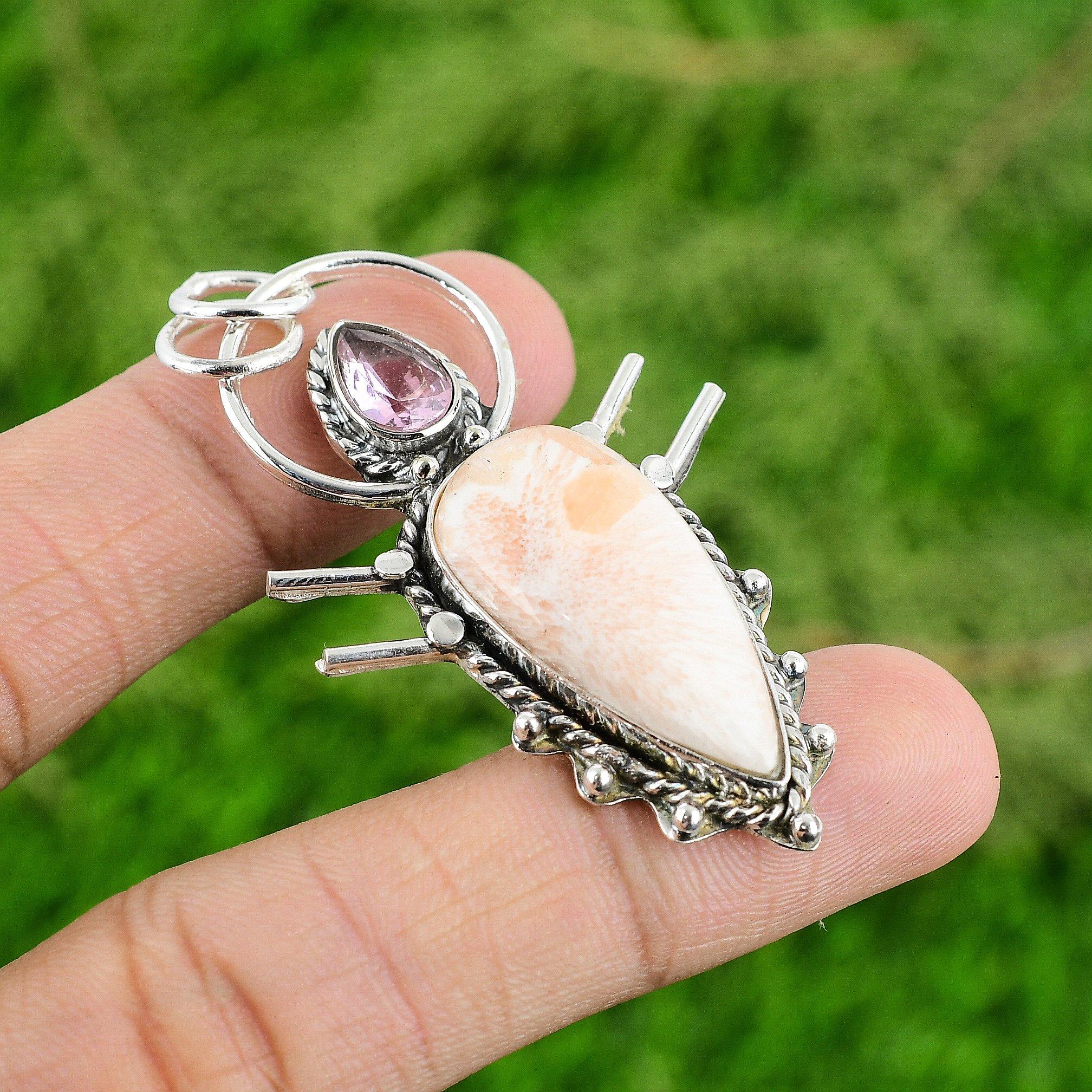 Scolecite Gemstone Pink Topaz Sterling Silver Wedding Unique New Pendant Jewelry