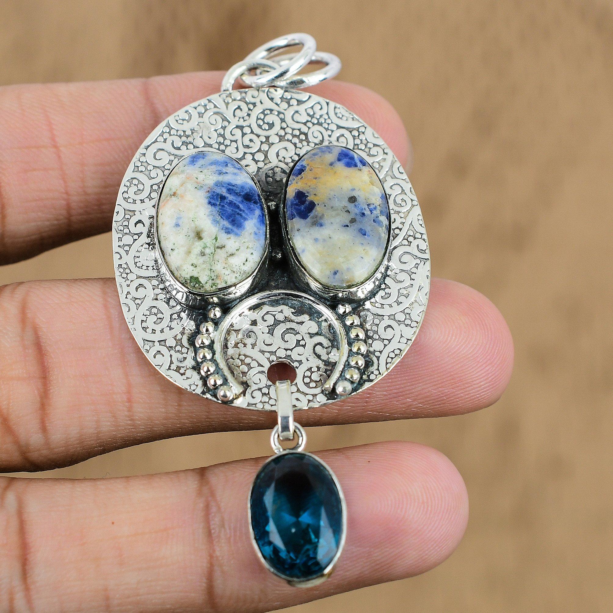 Birthday Gift For Her Natural Sodalite Gemstone Pendant 925 Sterling Silver