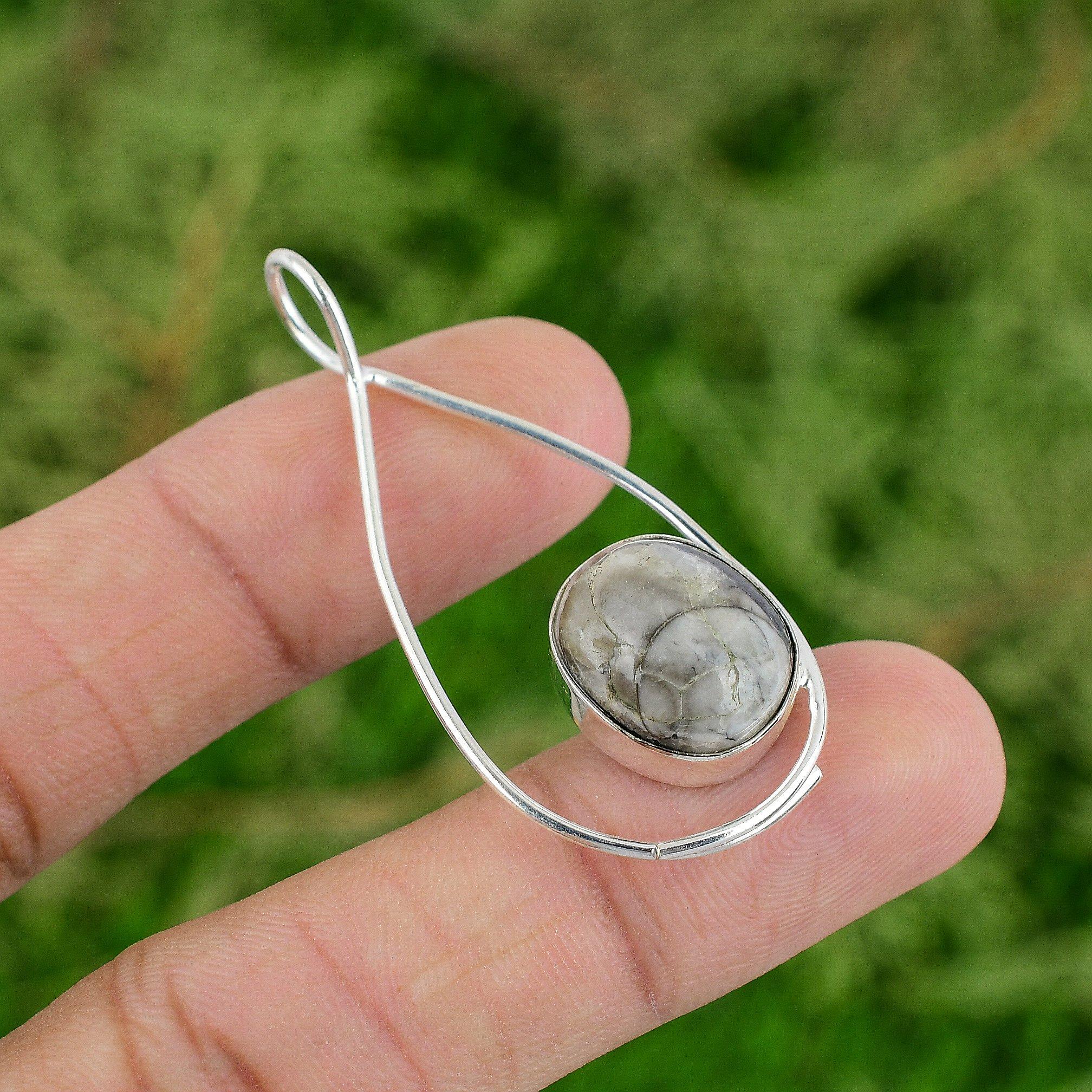 Oval Natural Orthocreas Fossil 925 Sterling Silver Engagement Pendant Jewelry