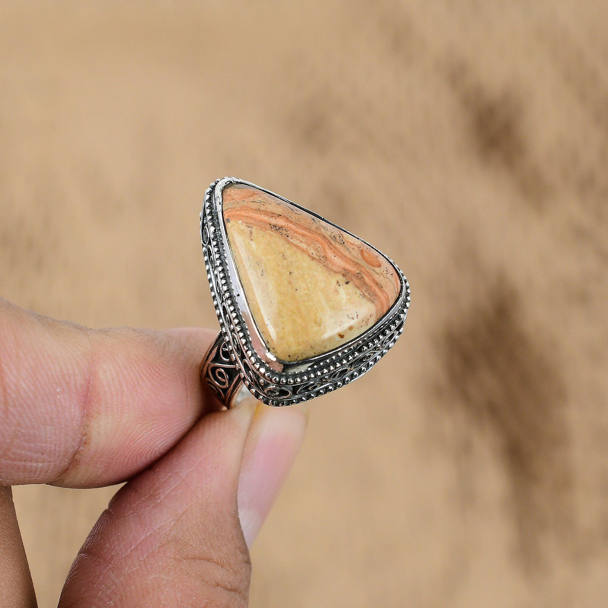Natural Leopardskin Jasper Vintage Multi Stone Ring Jewelry Sterling Silver US 8