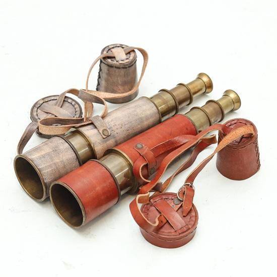 Set of 2 Brass Spyglass Telescope with Leather Cover Strap Nautical Pirate Décor Steampunk Gift Working Monocular Gift 40.64 Cm