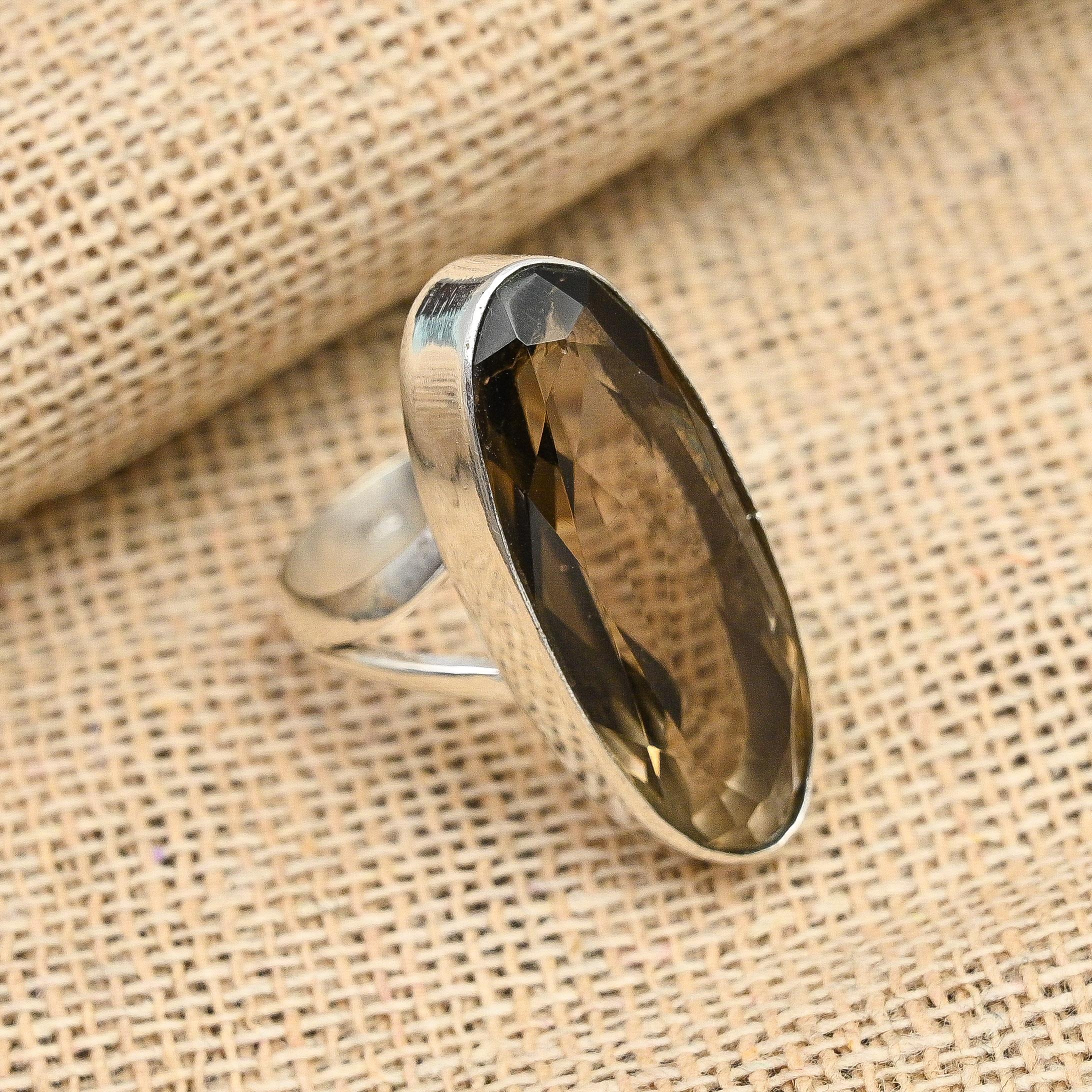 Hübscher Rauchtopas-Edelstein, handgefertigter Schmuckring aus 925er Sterlingsilber für Neujahrsgeschenk