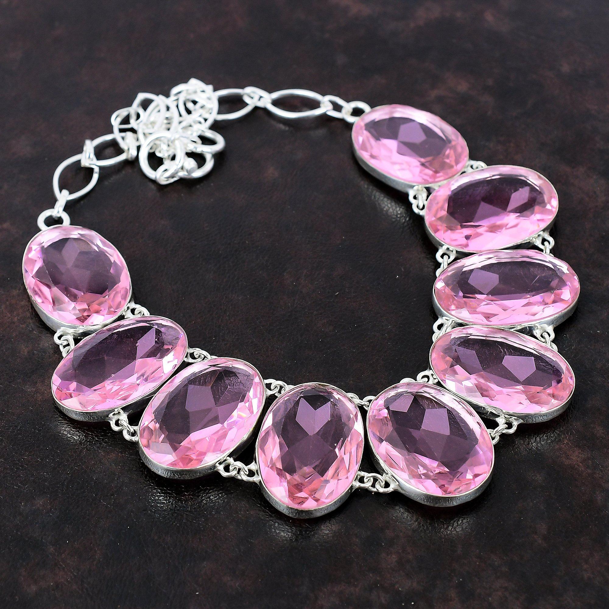 Colier cu kunzit roz fațetat Bijuterii din piatră de vindecare Colier din argint 925 Bijuterii cu pietre prețioase Bijuterii cu lanț reglabil realizat manual pentru cadou