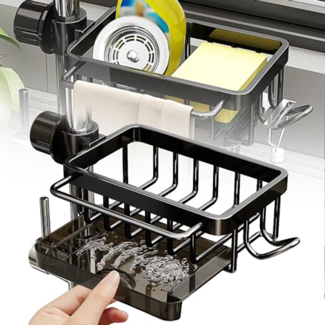 Sink Drain Rack Sponge Storage, 2024 New Kitchen Sink Faucet Organizer, Adjustable Detachable Sponge Holder for Kitchen Faucet, Sink Drain Holder