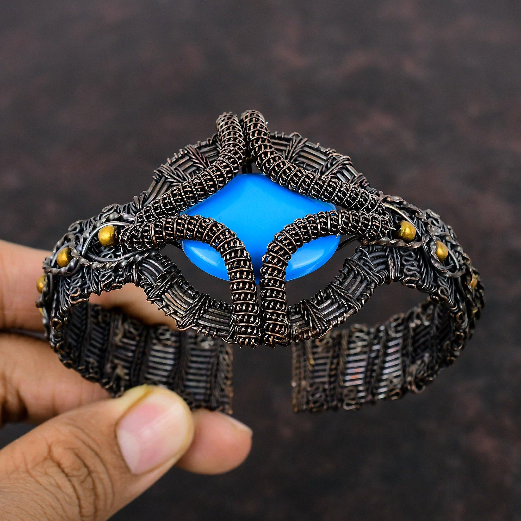 Dornröschen Türkis Armreif Kupferdraht gewickelt Schmuck verstellbar Manschette Armband Edelstein Manschette handgemachte Armreif Kupferdraht Wickelarmreif