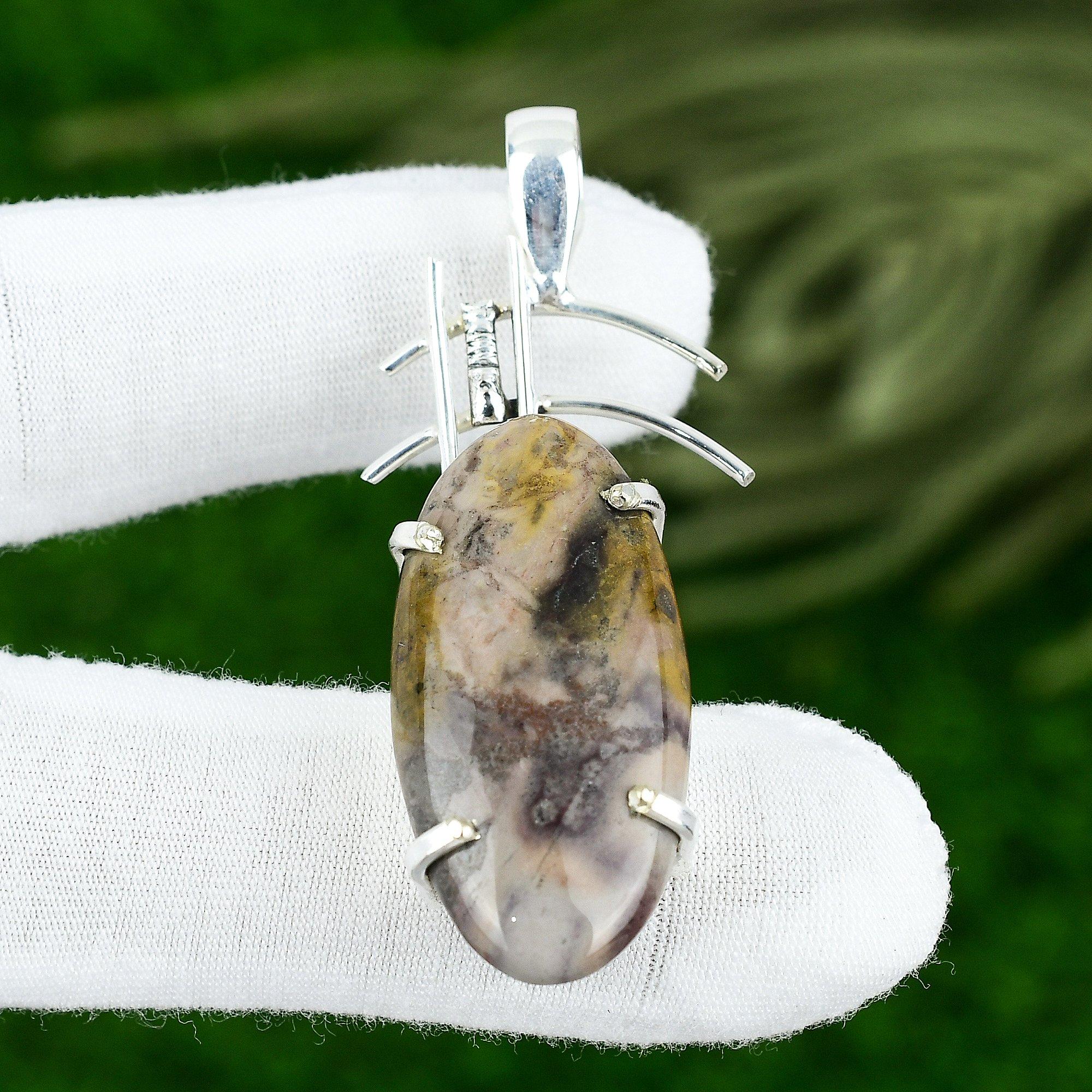 Argent Sterling Jasper Polychrome Naturel Sœur Anniversaire Nouveau Pendentif Bijoux