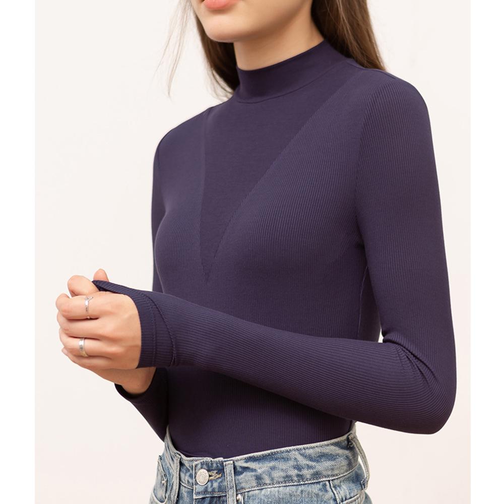 Early Autumn New Style Stitching Half-High Collar Solid Color Long-Sleeved Bottoming Shirt For Women