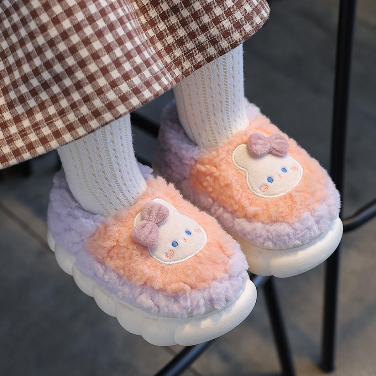 Winter Children's Cotton Slippers, Parent-child Bags for Boys and Girls, with Warm and Plush Thick Soles, Cartoon Home Baby Plush Cotton Shoes