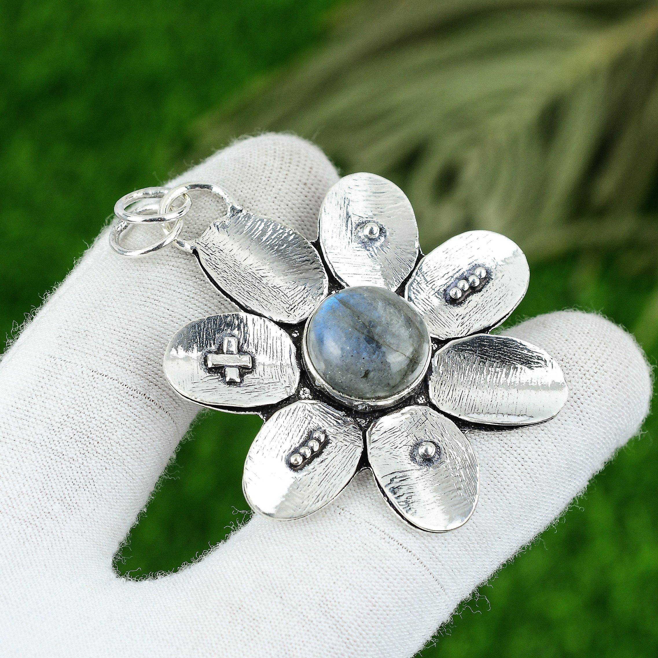 Anniversary Gift For Her Natural Labradorite Gemstone Pendant 925 Silver