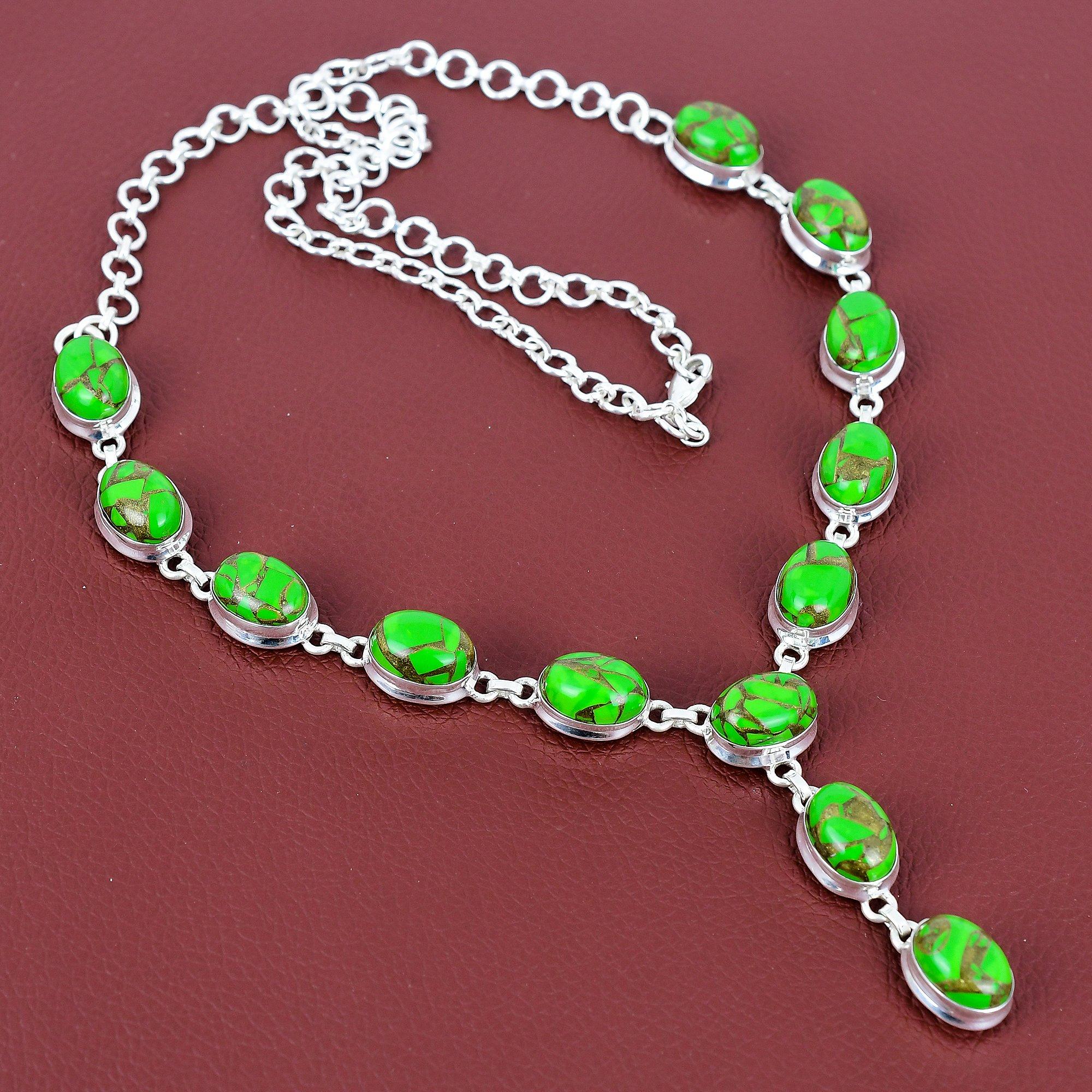 Copper green turquoise necklace 925 sterling silver necklace adjustable chain necklace handmade jewelry real gemstone necklace gifts for mom