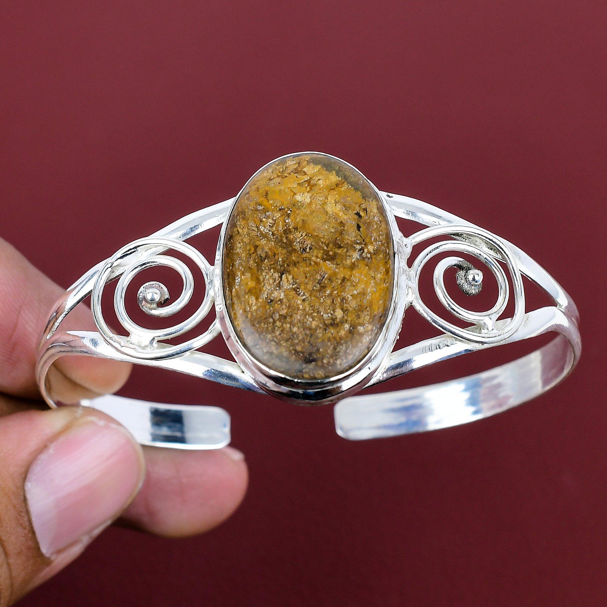 Bronzite Gemstone Bangle 925 Sterling Silver Cuff Bracelet Amazing Bronzite Jewelry Adjustable Bangle Gifts for Him Handmade Silver Jewelry