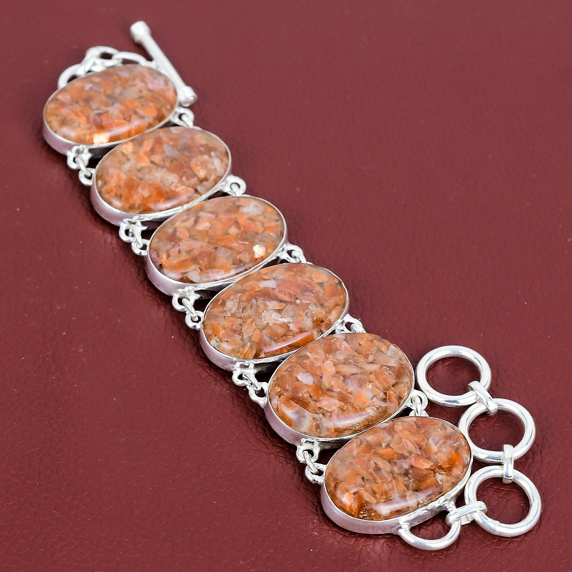 Sunstone bracelet natural gemstone bracelet unique jewelry 925 sterling silver bracelet adjustable chain bracelet handmade bracelet for gift