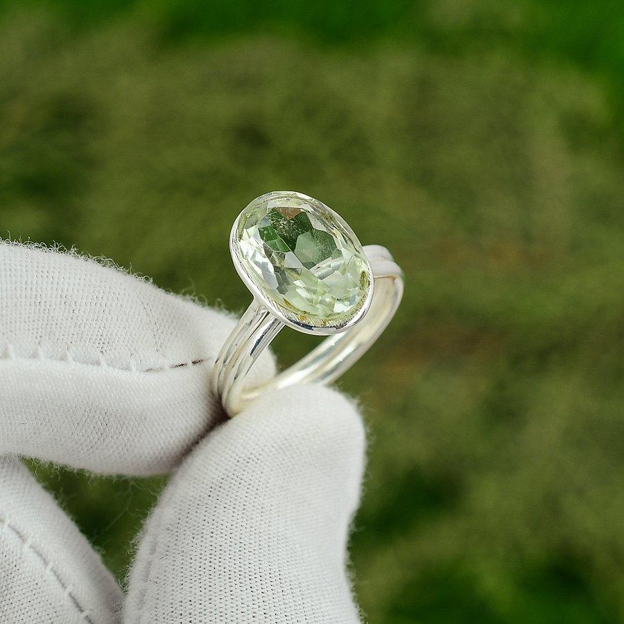 Sisters Day Sale Green Amethyst Gemstone Sterling Silver Bezel Promise Ring US 8