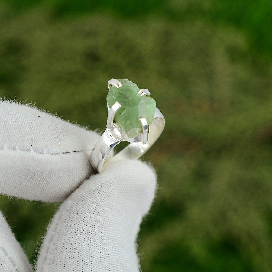 Gift For Women Promise Ring Size 6.5 925 Silver Natural Apatite Rough Gemstone