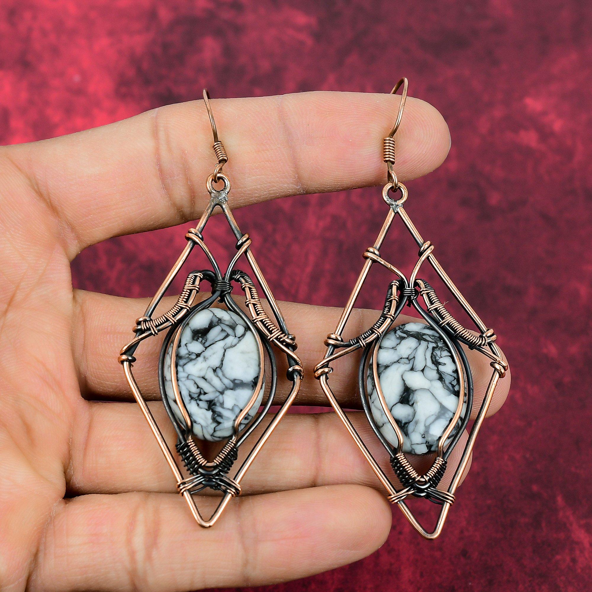 Pinolith Jasper Earring Copper Wire Wrapped Earring Pinolith Jasper Jewelry Handmade Gemstone Earrings Copper Wire Jewelry Gifts For Mother