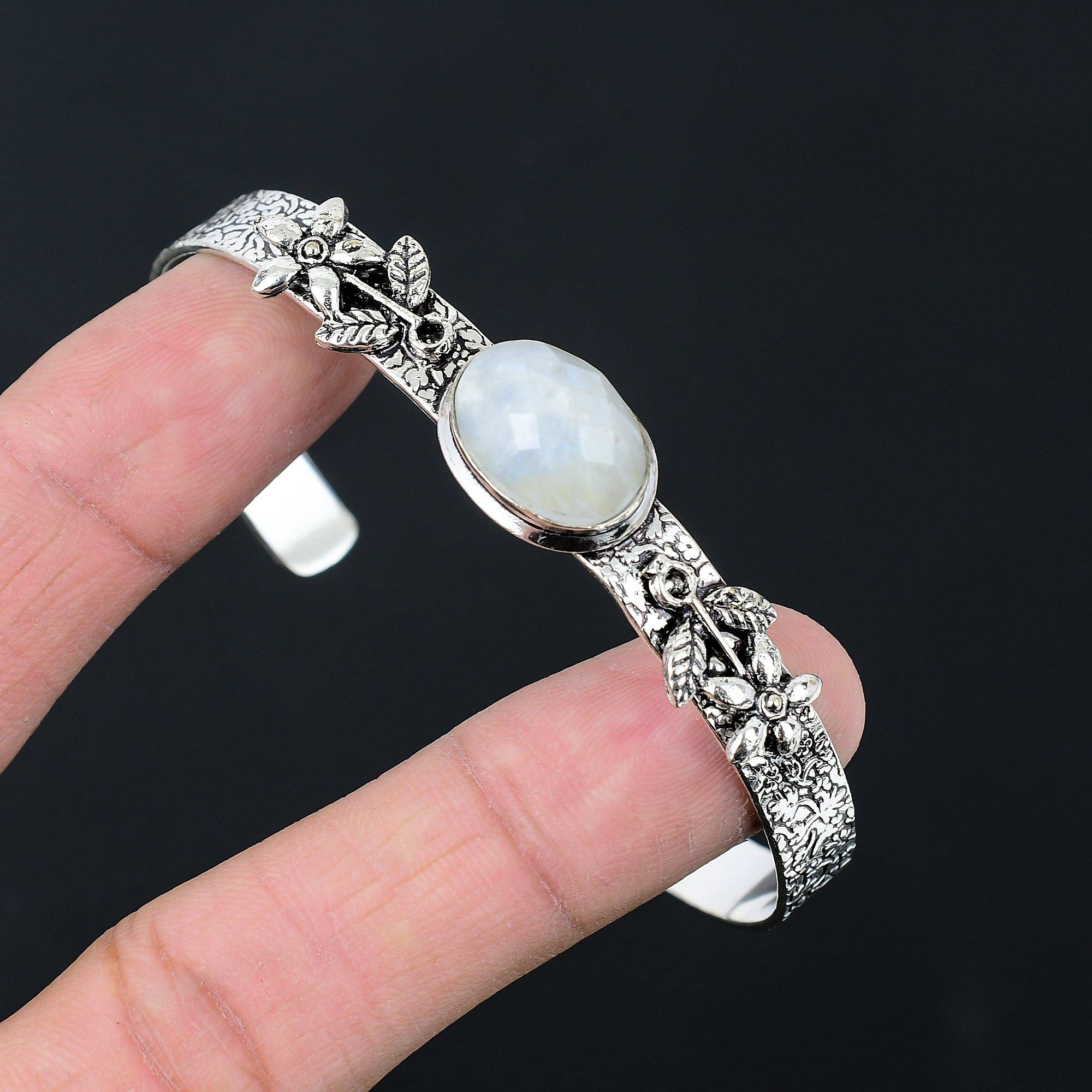 Oferta do Dia da Amizade Pulseira Flor de Prata Esterlina 925 com Pedra Pedra da Lua Arco-Íris