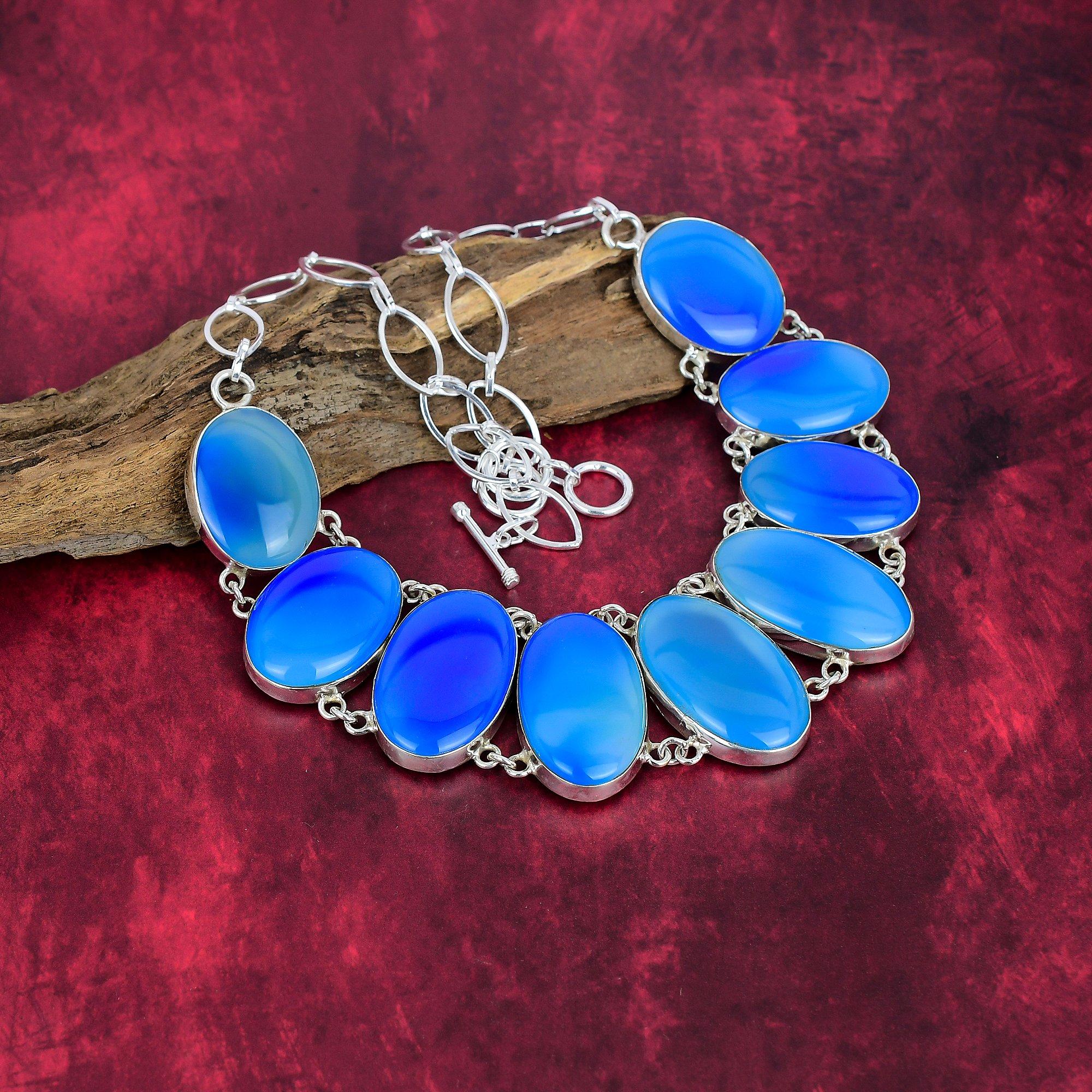 Collier œil de chat bleu, collier en argent sterling massif 925, bijoux, collier de bijoux fait main avec chaîne réglable