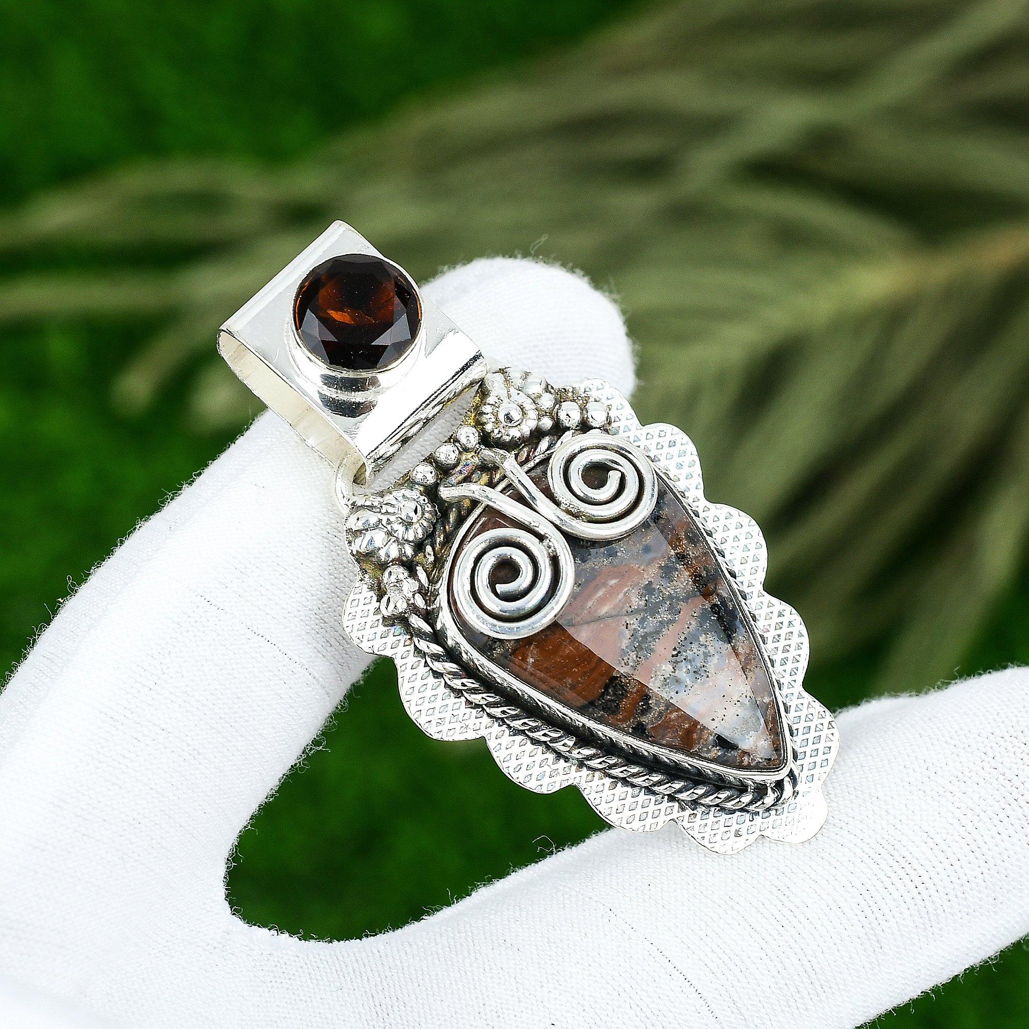 Natural Honey Dendrite Opal Gemstone 925 Sterling Silver Pendant For Girls