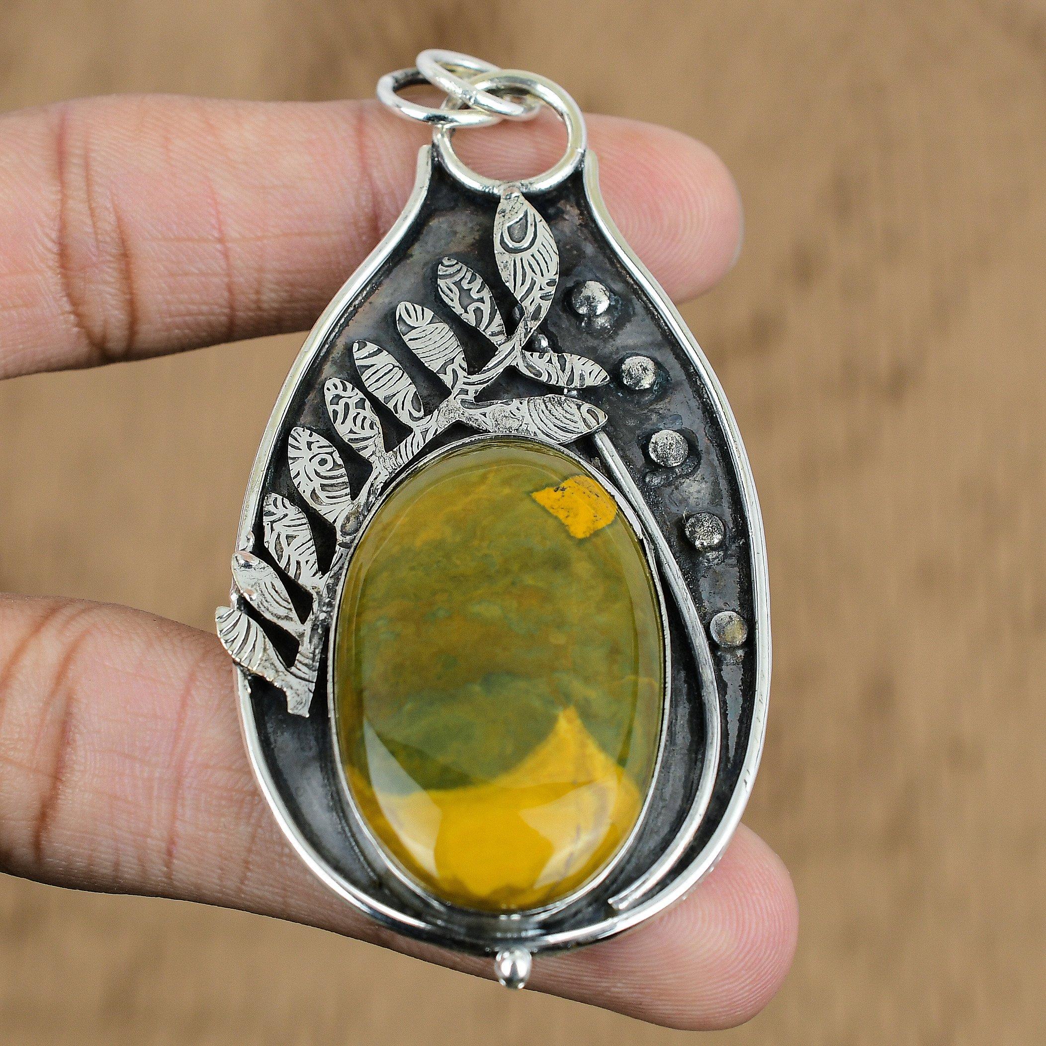 Sterling Silver Oval Ocean Jasper Gemstone Trendy Wife Anniversary New Pendant