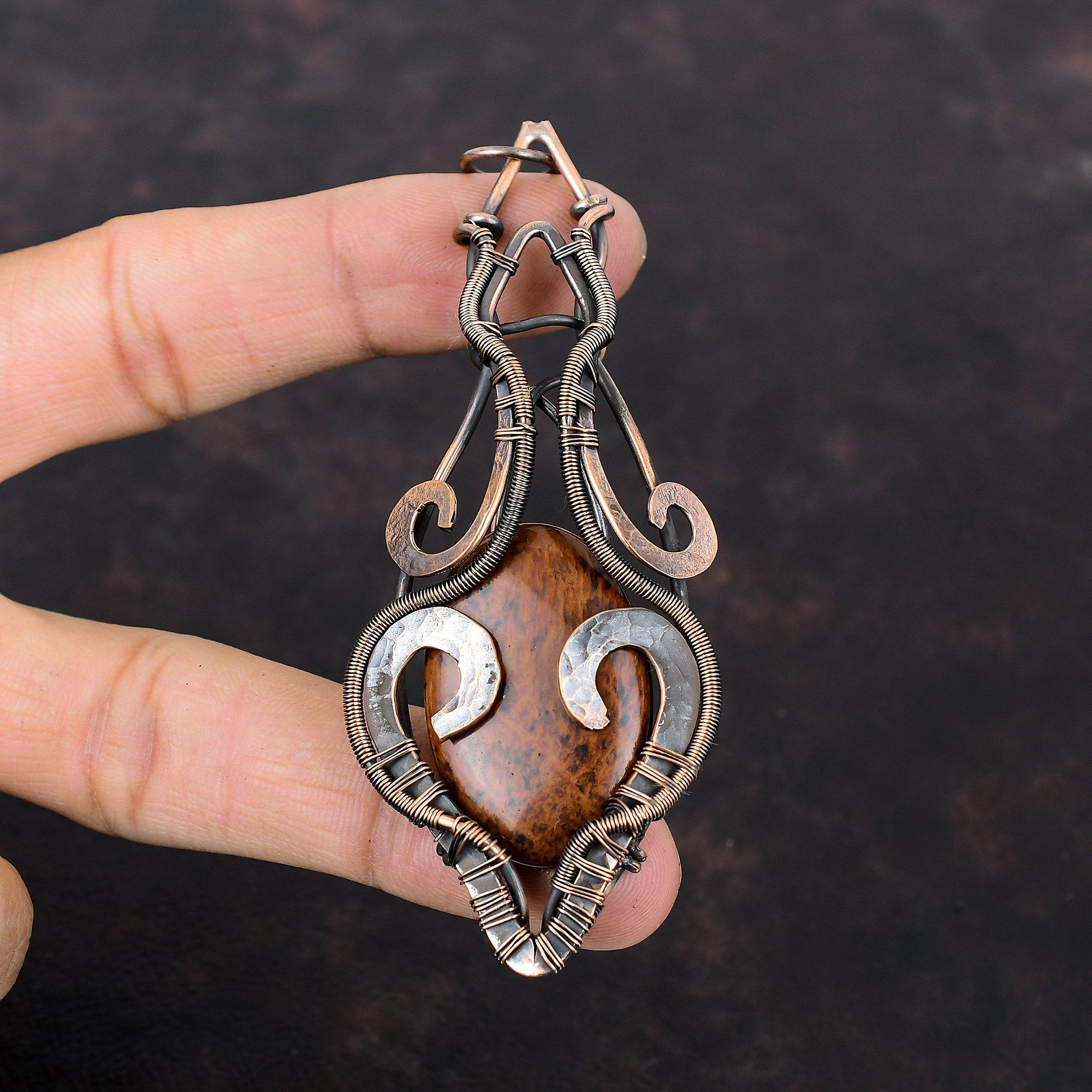 Mahogany Obsidian Pendant Copper Wire Wrapped Jewelry Natural Gemstone Pendant Handmade Stylish Pendant Copper Jewelry Women's Special Gift