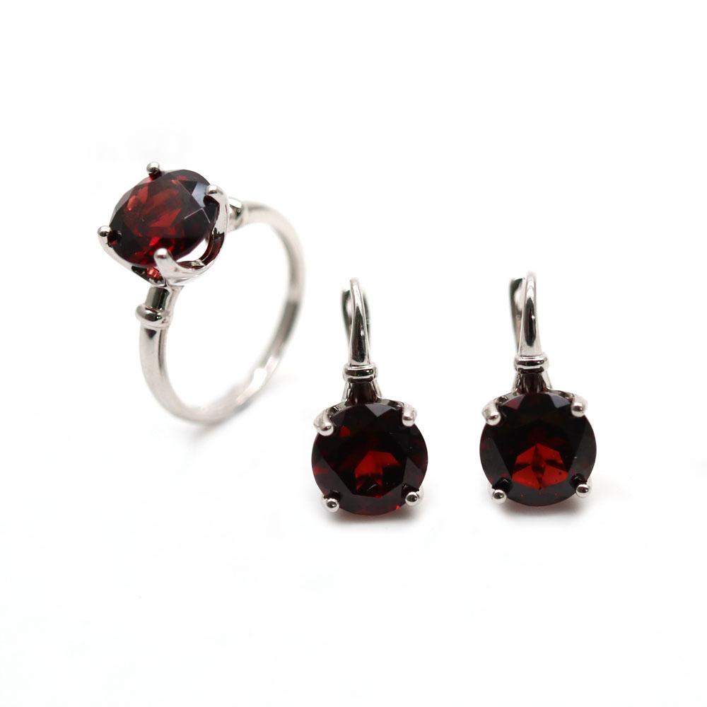 Set de bijuterii din argint cu piatră prețioasă granat roșu natural de 13 ct, rotund, 10 mm Cercei inel tăiat rotund, 10 mm, bijuterii fine pentru femei Purtare zilnică