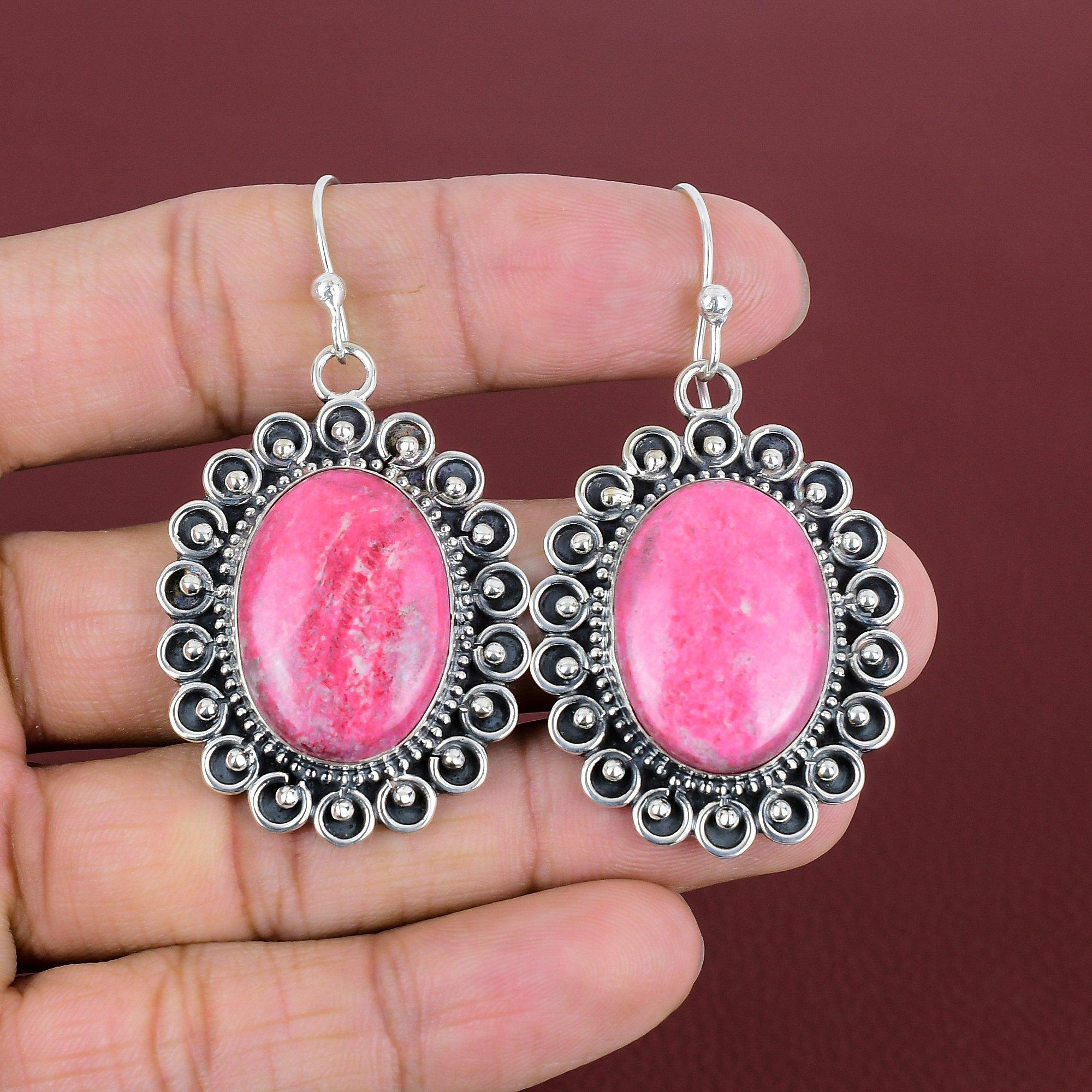 Thulite Earring 925 Sterling Silver Earring Handmade Jewelry Genuine Gemstone Earring Thulite Jewelry Designer Earrings Anniversary Gifts
