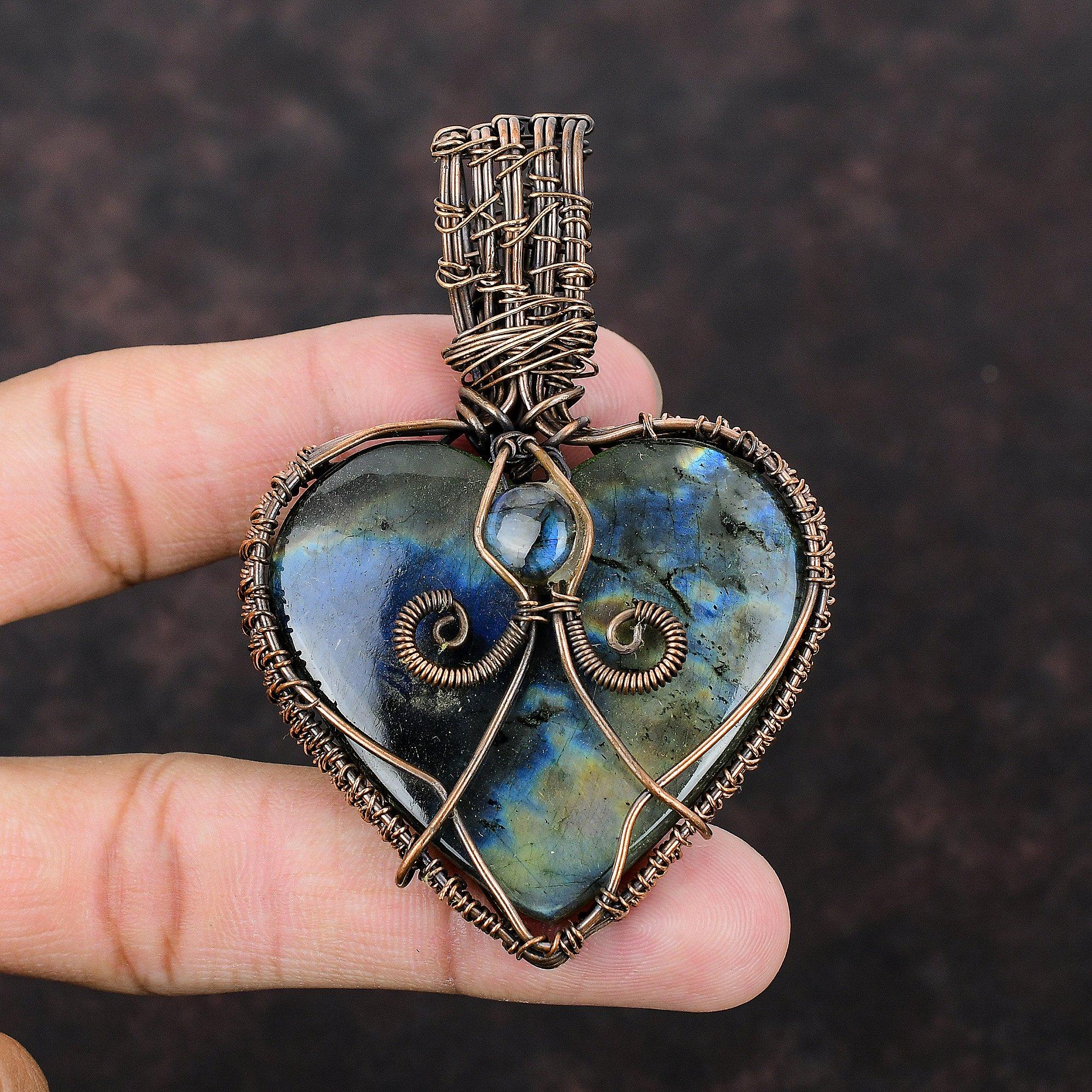 Labradorite Pendant Copper Wire Wrapped Gemstone Pendant Designer Copper Jewelry Handmade Pendant Gift For Women Wire Wrapping Stone Jewelry