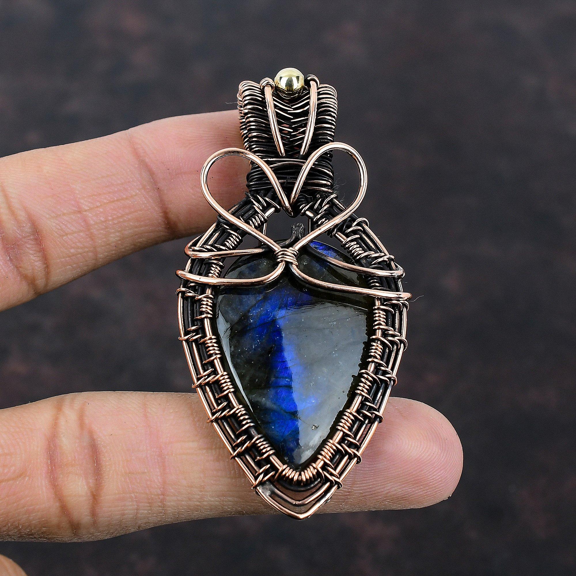 Labradorite Pendant Copper Wire Wrapped Pendant Handmade Pendant Gemstone Pendant Labradorite Jewelry Gift For Mother Antique Copper Jewelry