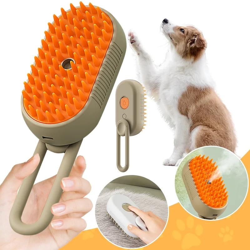 Steamy Dog Brush Electric Spray Cat Hair Brush 3 In1 Dog Steamer Brush for Massage Pet Grooming Removing Tangled and Loose Hair